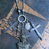 NEW! The Armor of God Necklace with Antique Sterling Filigree Sword & Sheath, Sterling Engraved Connector,Sterling Shield & Dagger