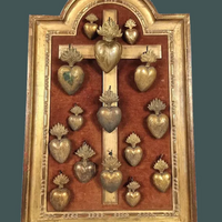 SOLD TO M Antique French Ex Voto Frame with 15 Hooks for Rosaries and/or Necklaces - includes Marian Ex Voto Locket 