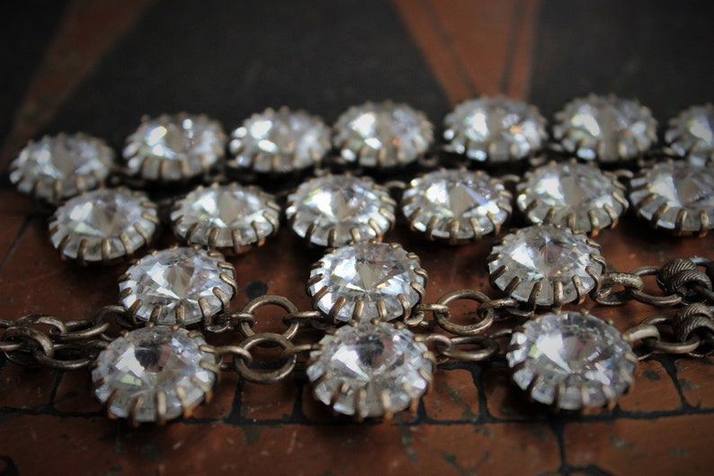 Sold to S The Apparition Necklace Set w/Rare Antique French Sculptural Bronze Marian Apparition Medal,Vintage Rivoli Crystal Chain,Antique Tassel