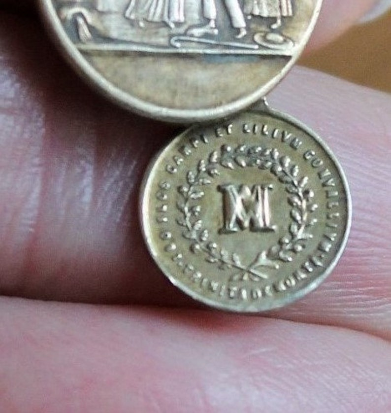 Mother of God Gothic Bronze Maltese Cross Rings w/Rare Tiny Antique Penin Medal,Rare Antique 1846 Mere de Dieu Apparition Medal