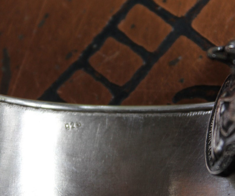 OOAK Antique Sterling Engraved 5 Buddha Cuff Bracelet w/Antique Silver Buddha Medal,Antique Faceted Crystal,Foxtail Chain Tassel