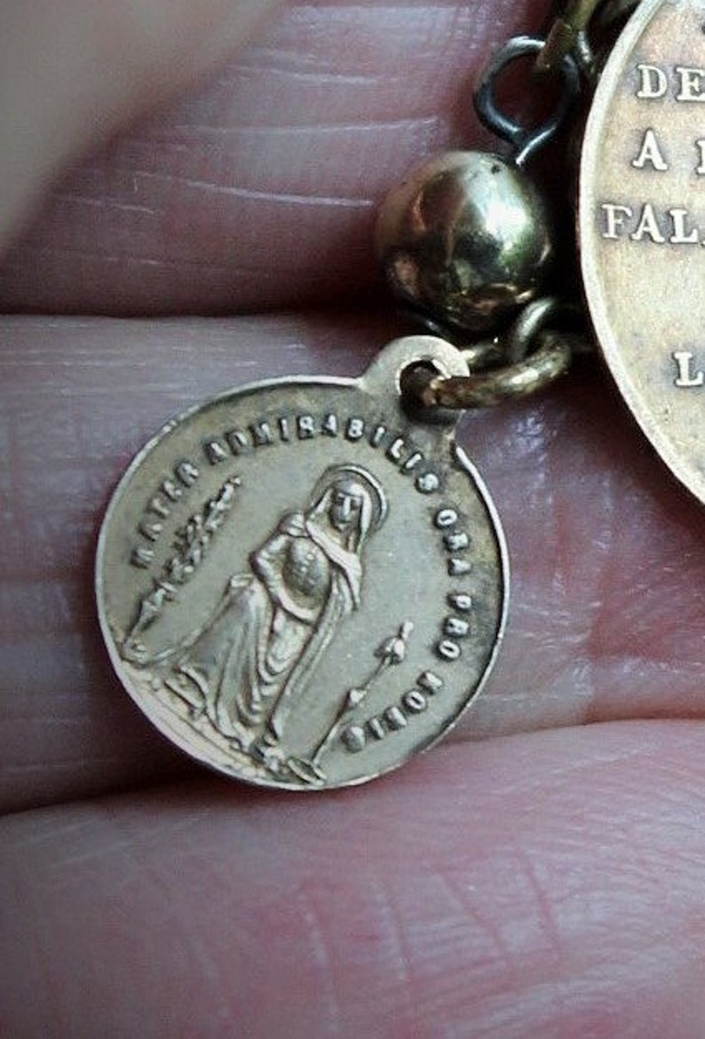 Mother of God Gothic Bronze Maltese Cross Rings w/Rare Tiny Antique Penin Medal,Rare Antique 1846 Mere de Dieu Apparition Medal