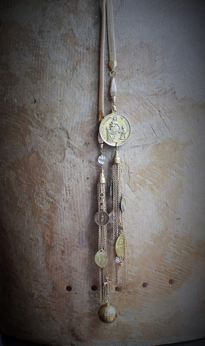Let us Begin Lariat Necklace w/Rare Our Lady of the Rosary Pompeii Medal,Rare Mechanical Swiss Baroness Ball Watch,Antique Medals+More!