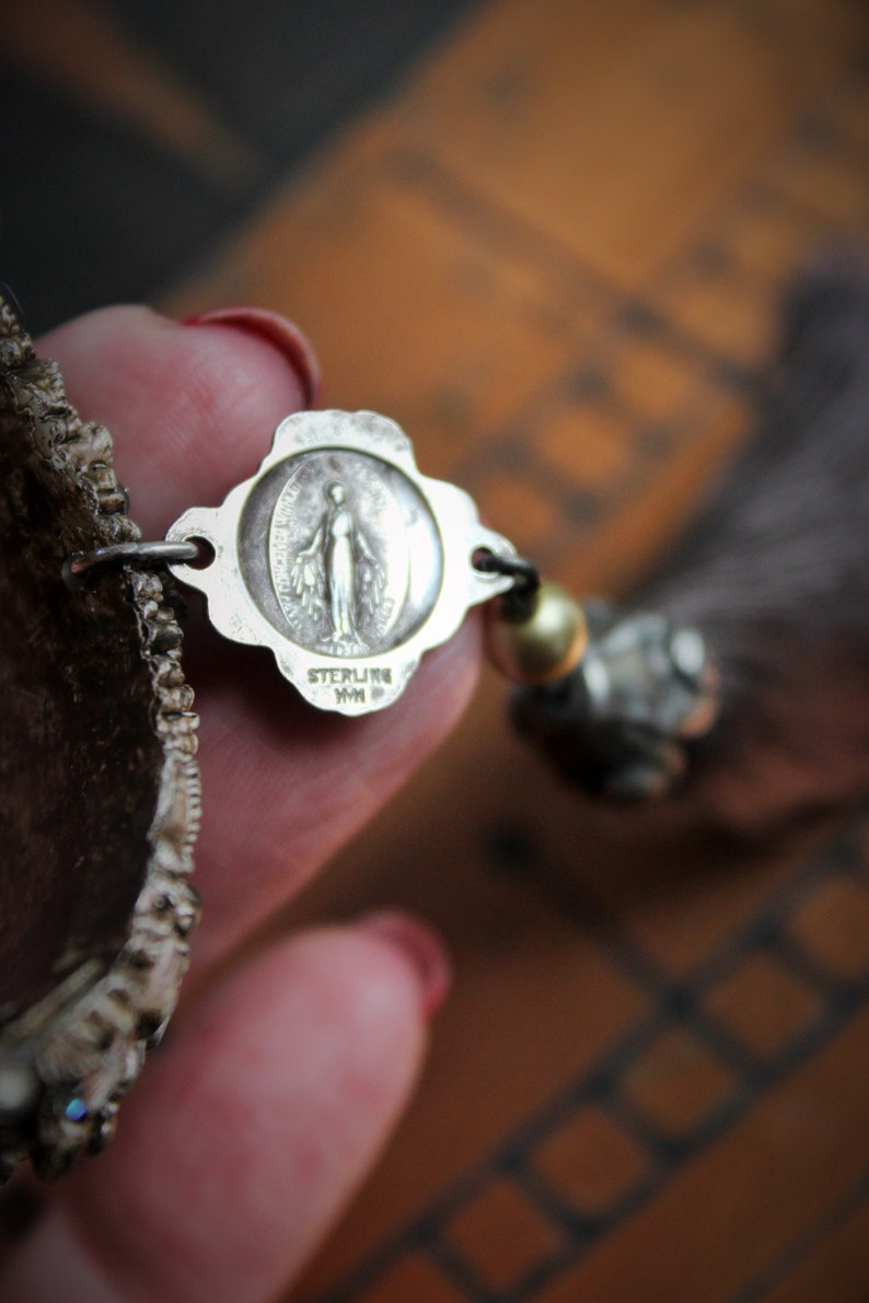 Hand Painted Antique Carved Rose Celluloid Bracelet w/Antique Sterling Rose Connector,Antique Sterling Rose,Capped Silk Tassel