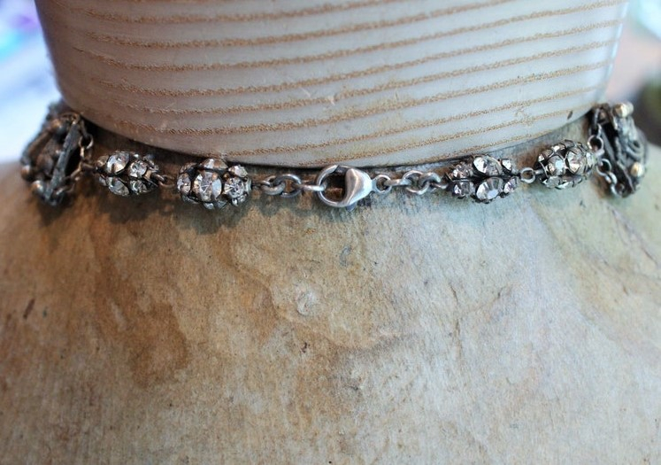 Antique Art Deco Necklace w/French Marian Medal,Draping Foxtail Chain & Tassel,Antique French Faceted Rhinestone Connectors