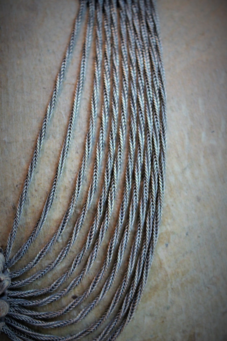 Antique Art Deco Necklace w/French Marian Medal,Draping Foxtail Chain & Tassel,Antique French Faceted Rhinestone Connectors