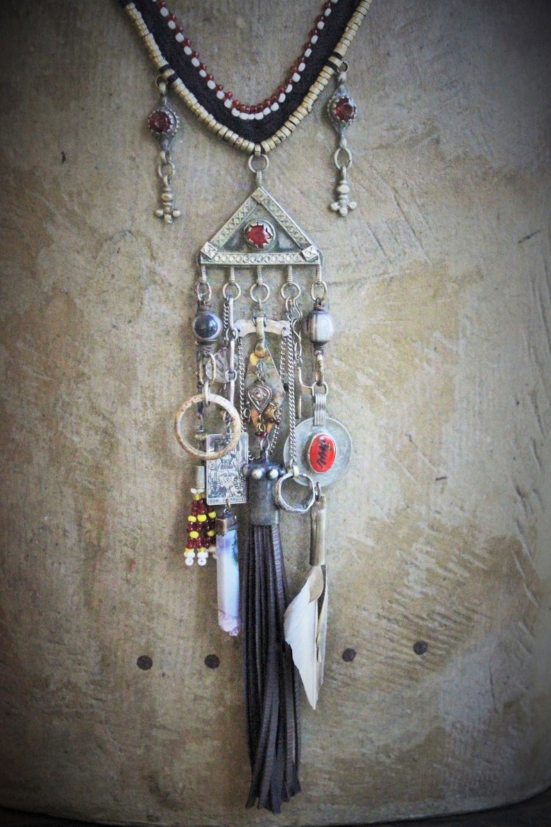 The Journey Necklace w/Antique Kuchi Gypsy Findings,Sterling The Chariot Tarot Medal,Antique Sterling Found Child's Ring +Much More!