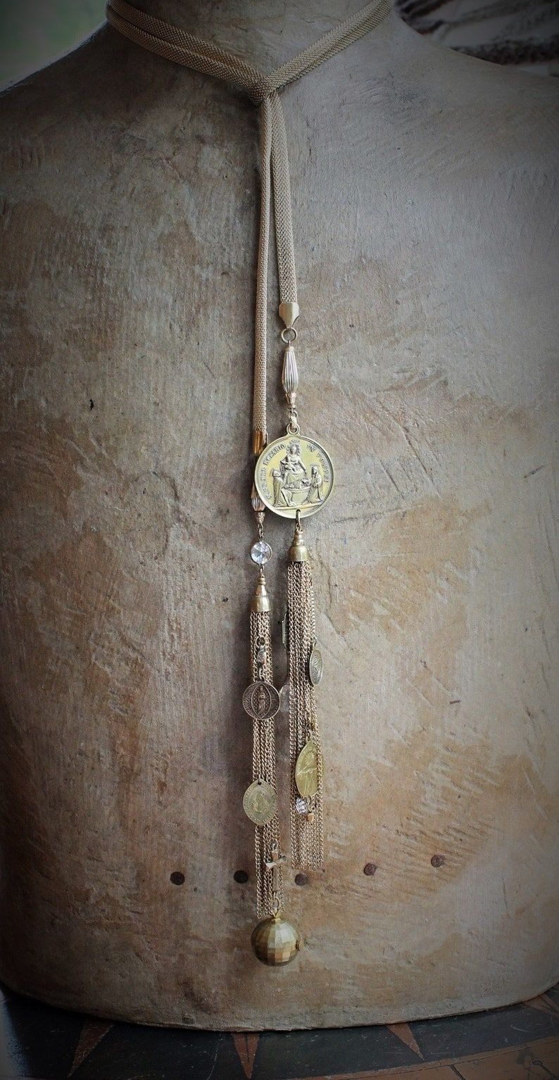 Let us Begin Lariat Necklace w/Rare Our Lady of the Rosary Pompeii Medal,Rare Mechanical Swiss Baroness Ball Watch,Antique Medals+More!