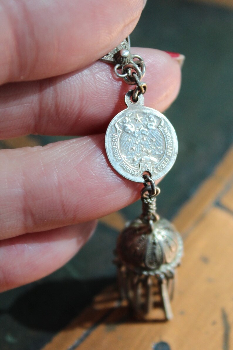 Shower of Roses Earrings w/Matching Antique French Saint Therese Medals,Antique 800 Silver Tassels and Findings