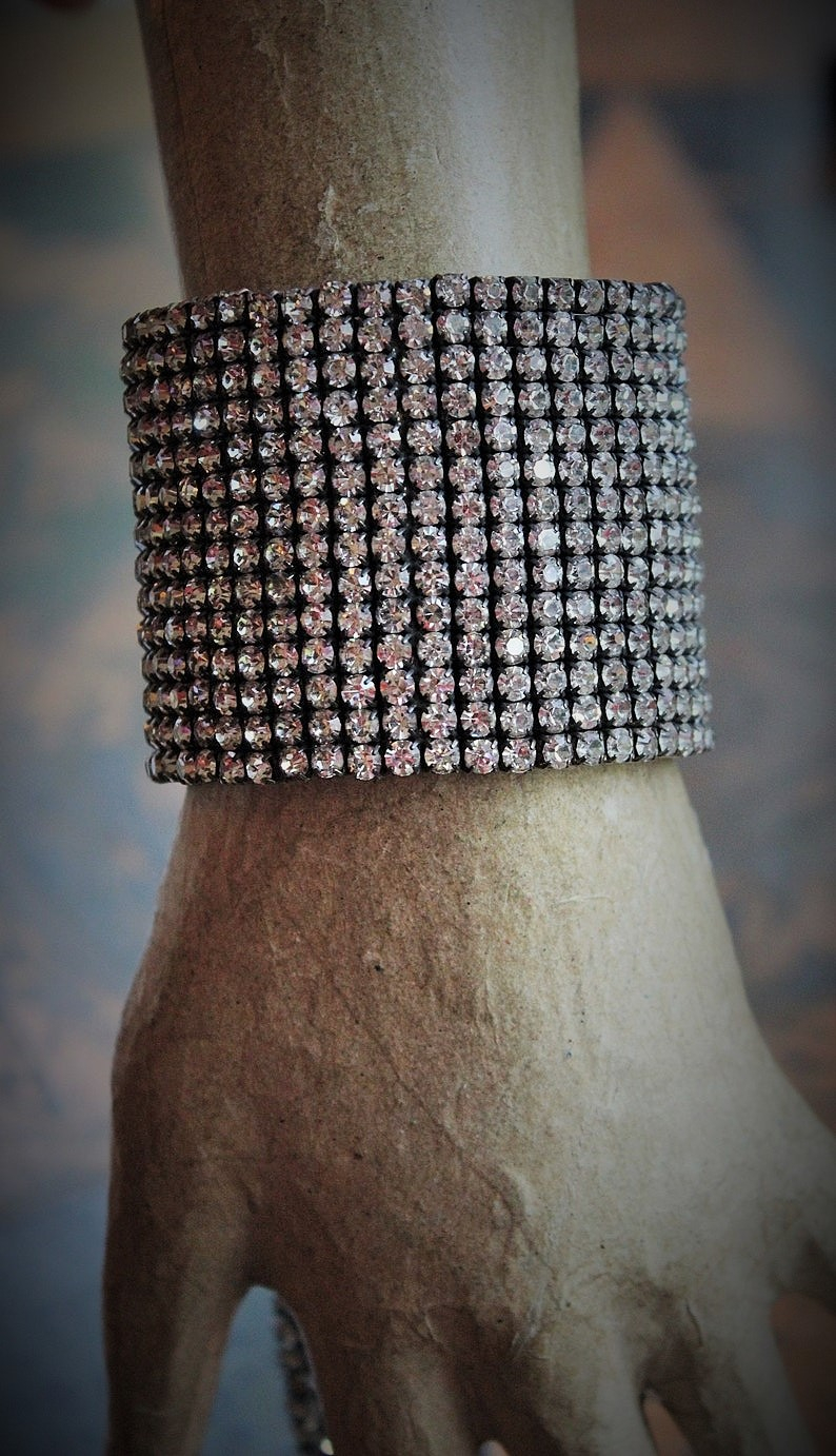 Wide Antique Faceted Rhinestone Paste Cuff w/RARE Antique French Nun's Cross,Antique French Penin St. Michael & Guardian Angel Medal++