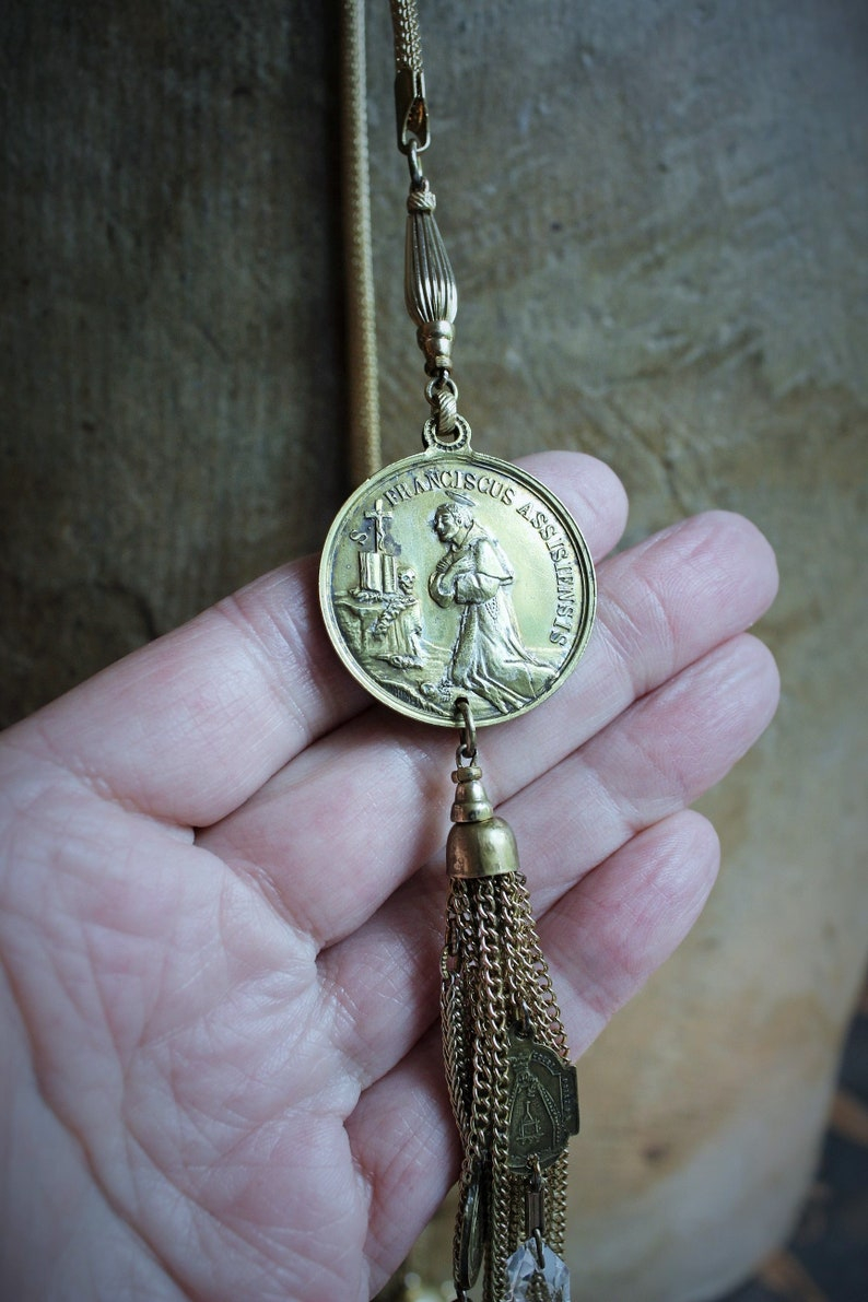 Let us Begin Lariat Necklace w/Rare Our Lady of the Rosary Pompeii Medal,Rare Mechanical Swiss Baroness Ball Watch,Antique Medals+More!