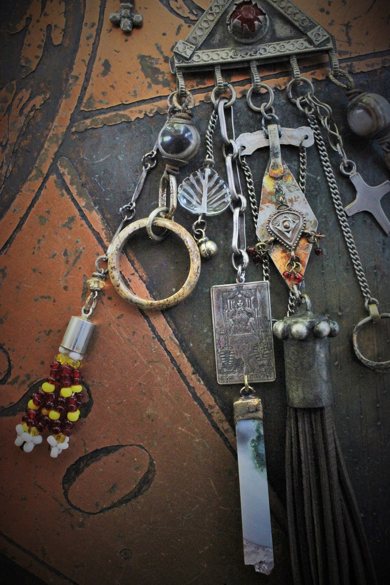 The Journey Necklace w/Antique Kuchi Gypsy Findings,Sterling The Chariot Tarot Medal,Antique Sterling Found Child's Ring +Much More!