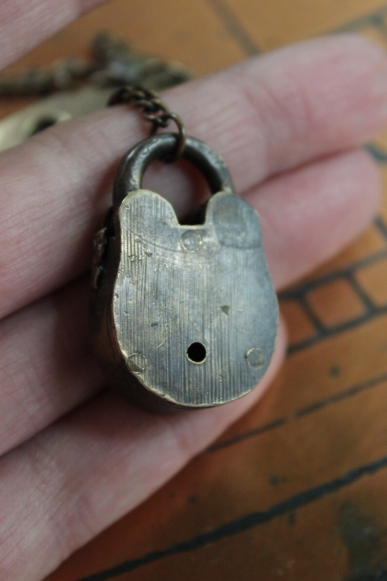 He Made the Key Necklace w/Tiny Antique Padlock & Original Key,Antique Keyhole Finding,Antique French Medals,Antique Muff Chain Crystals+ 