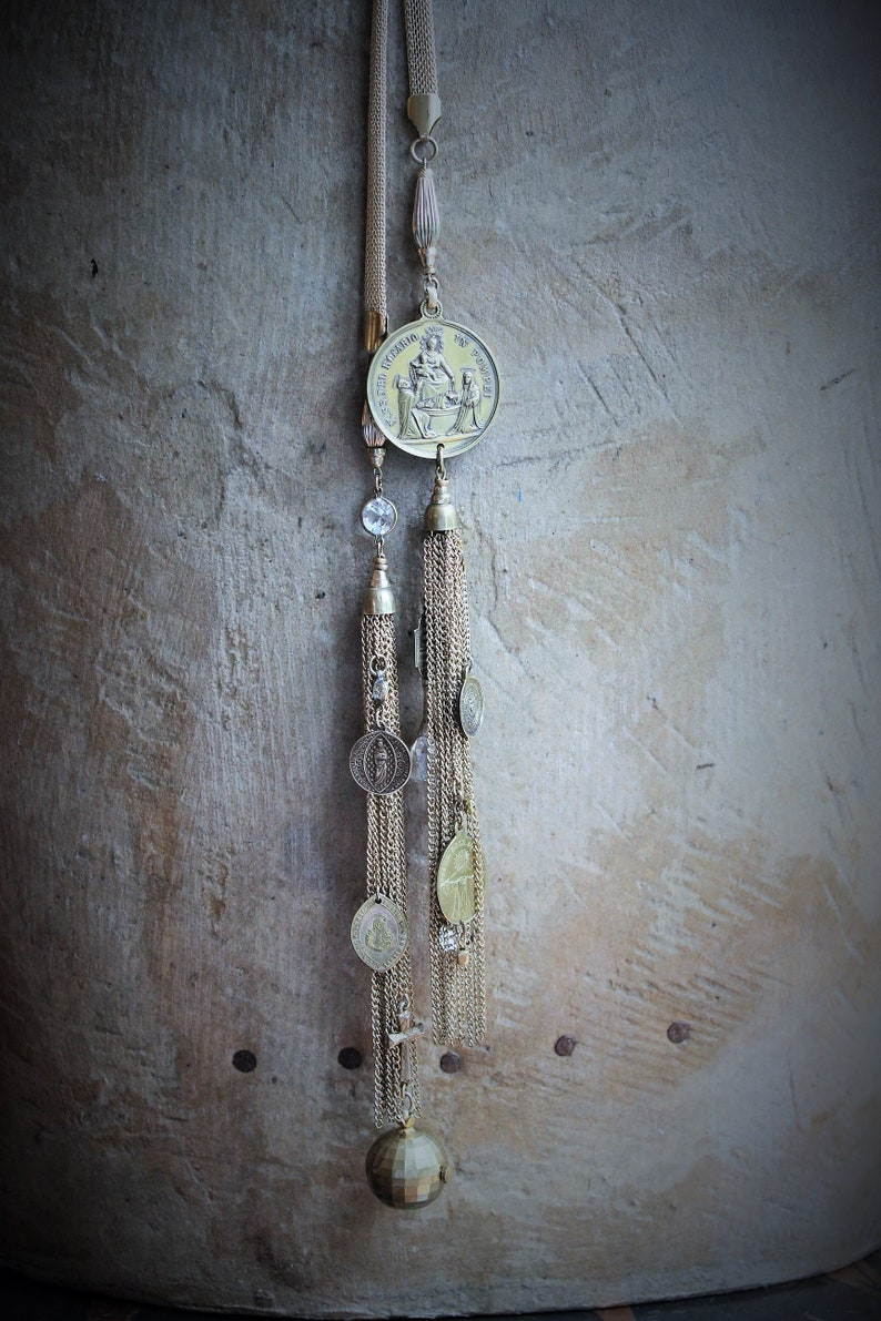 Let us Begin Lariat Necklace w/Rare Our Lady of the Rosary Pompeii Medal,Rare Mechanical Swiss Baroness Ball Watch,Antique Medals+More!