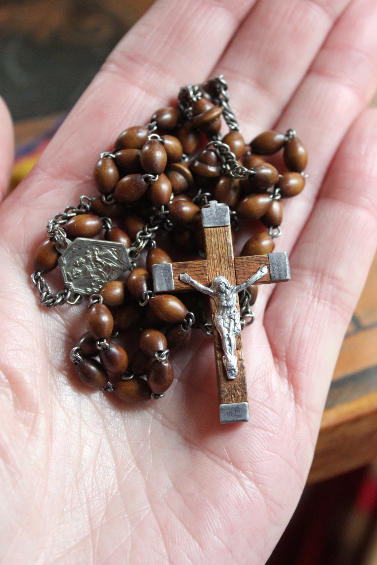 Antique Textile Rosary Pouch Necklace with Ancient French Medals, Antique Sterling Puffy Star, Antique French Rosary & More!