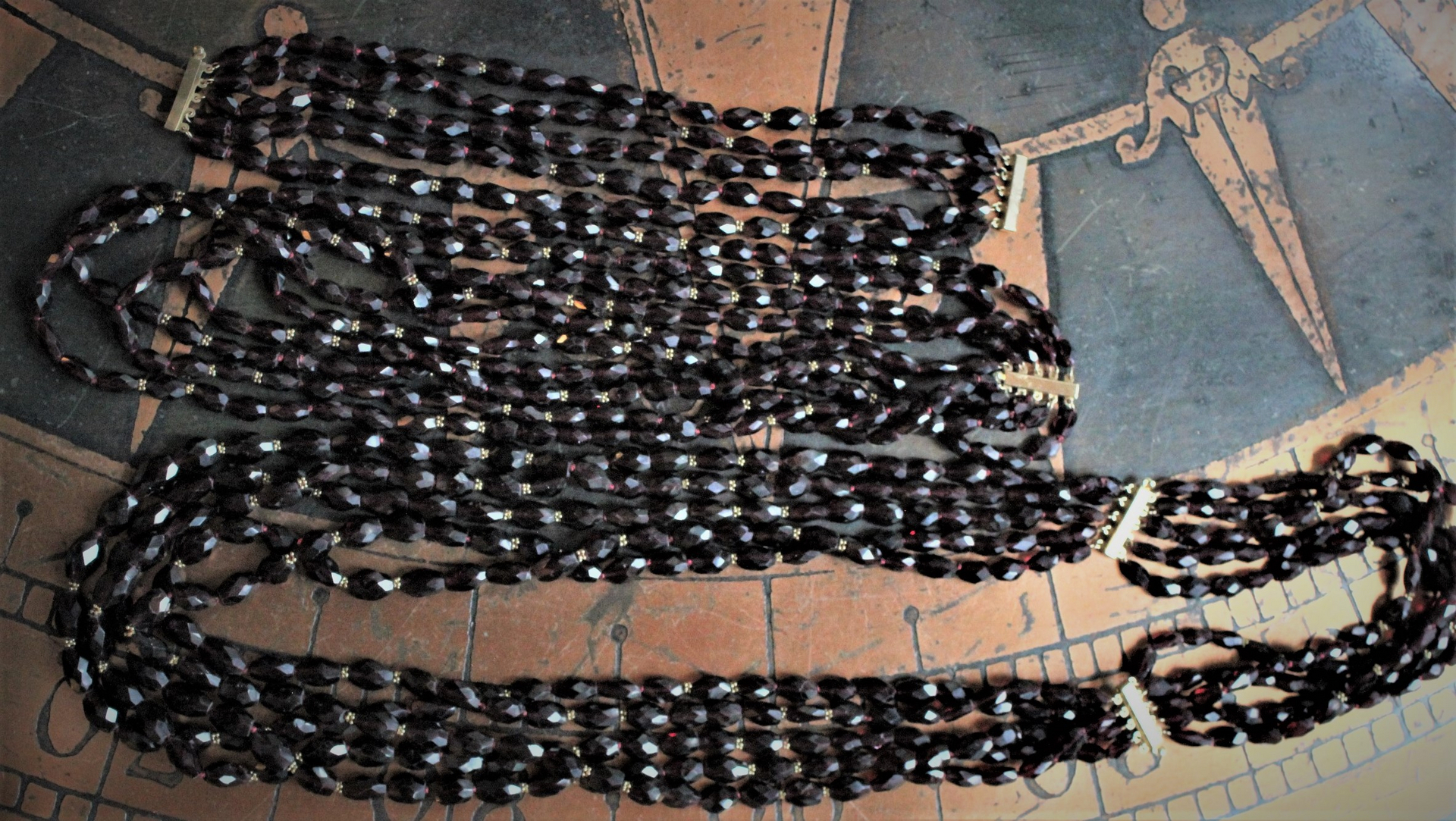 SOLD to J Incredible Faceted Pyrope Garnet Set with 2 Necklaces & 2 Bracelets, 14K Beads and Clasps