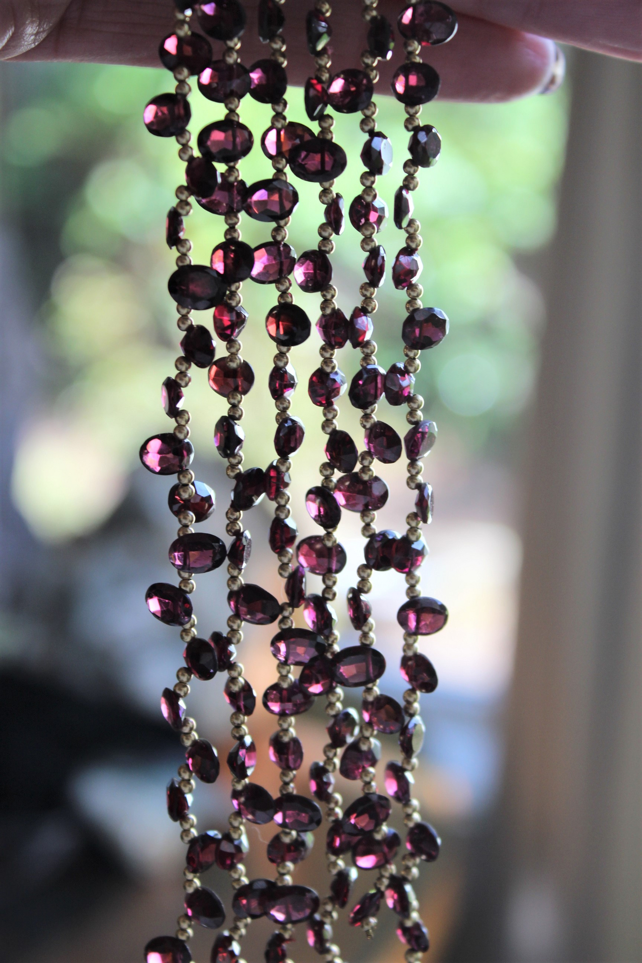 Amazing 59 inch long Faceted Garnet Lariat Tie Necklace with 14K Gold Beads