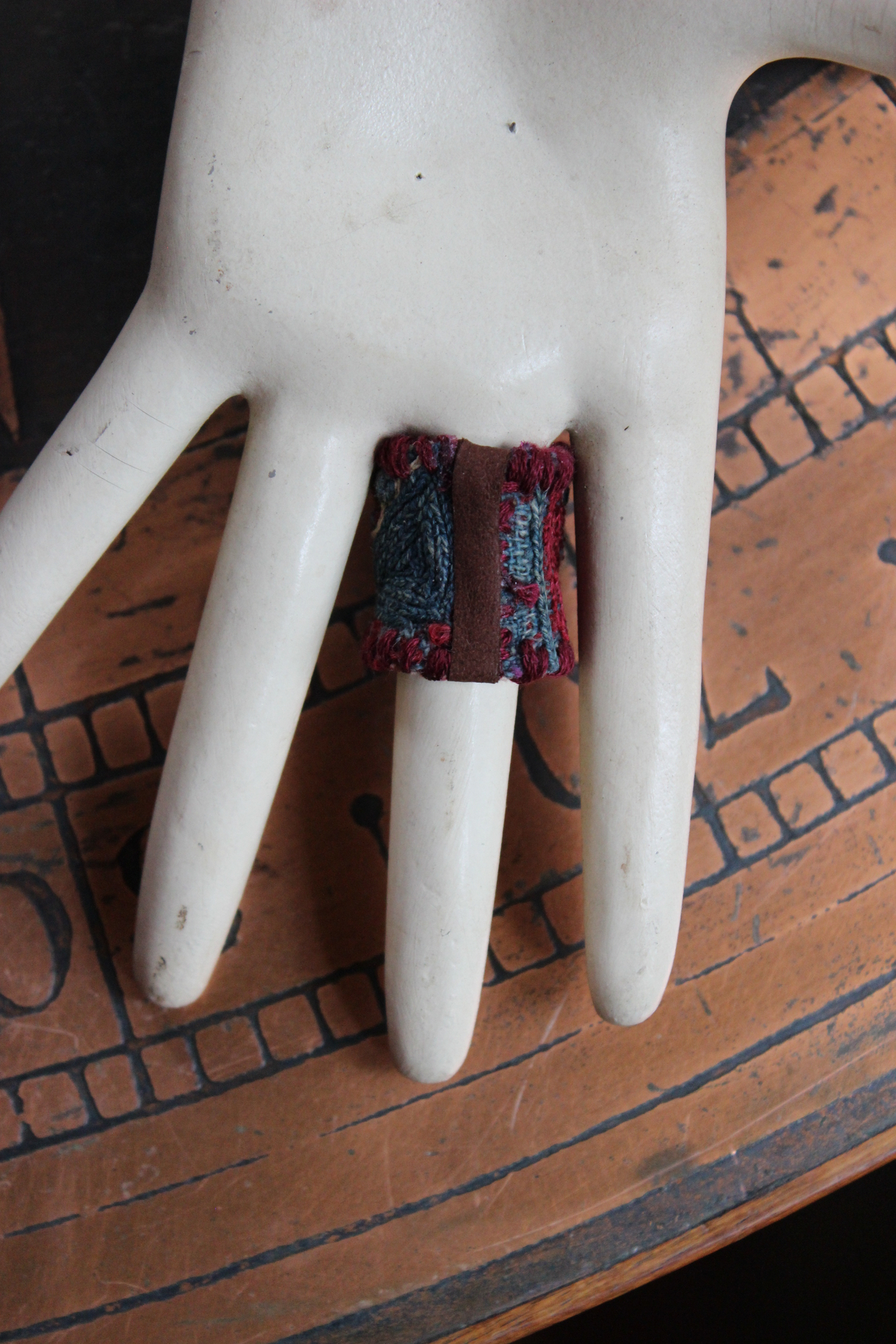 Antique Lambani Gypsy Textile Ring - Free with purchase of Matching Cuff Bracelet!