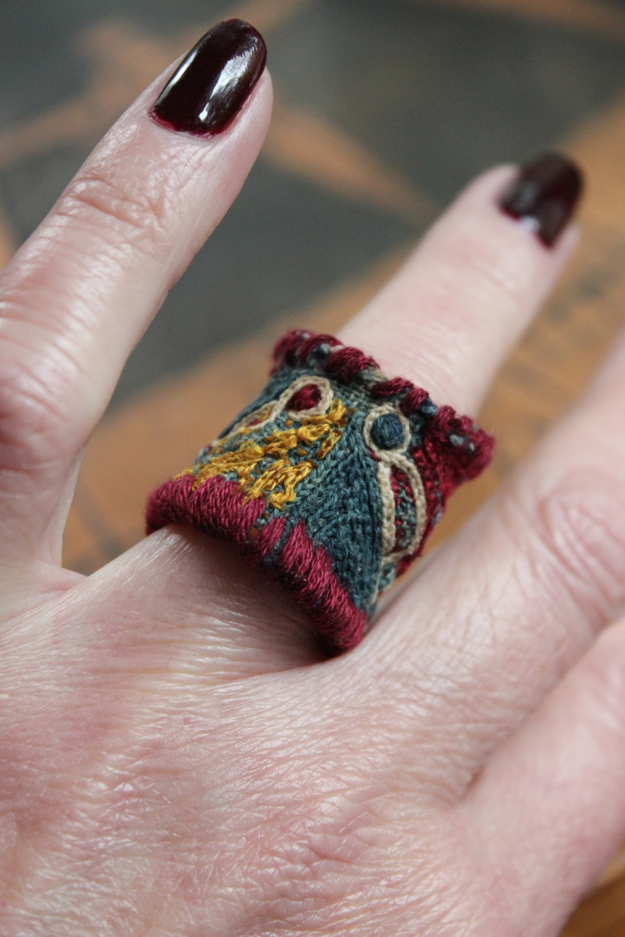 Antique Lambani Gypsy Textile Ring - Free with purchase of Matching Cuff Bracelet!