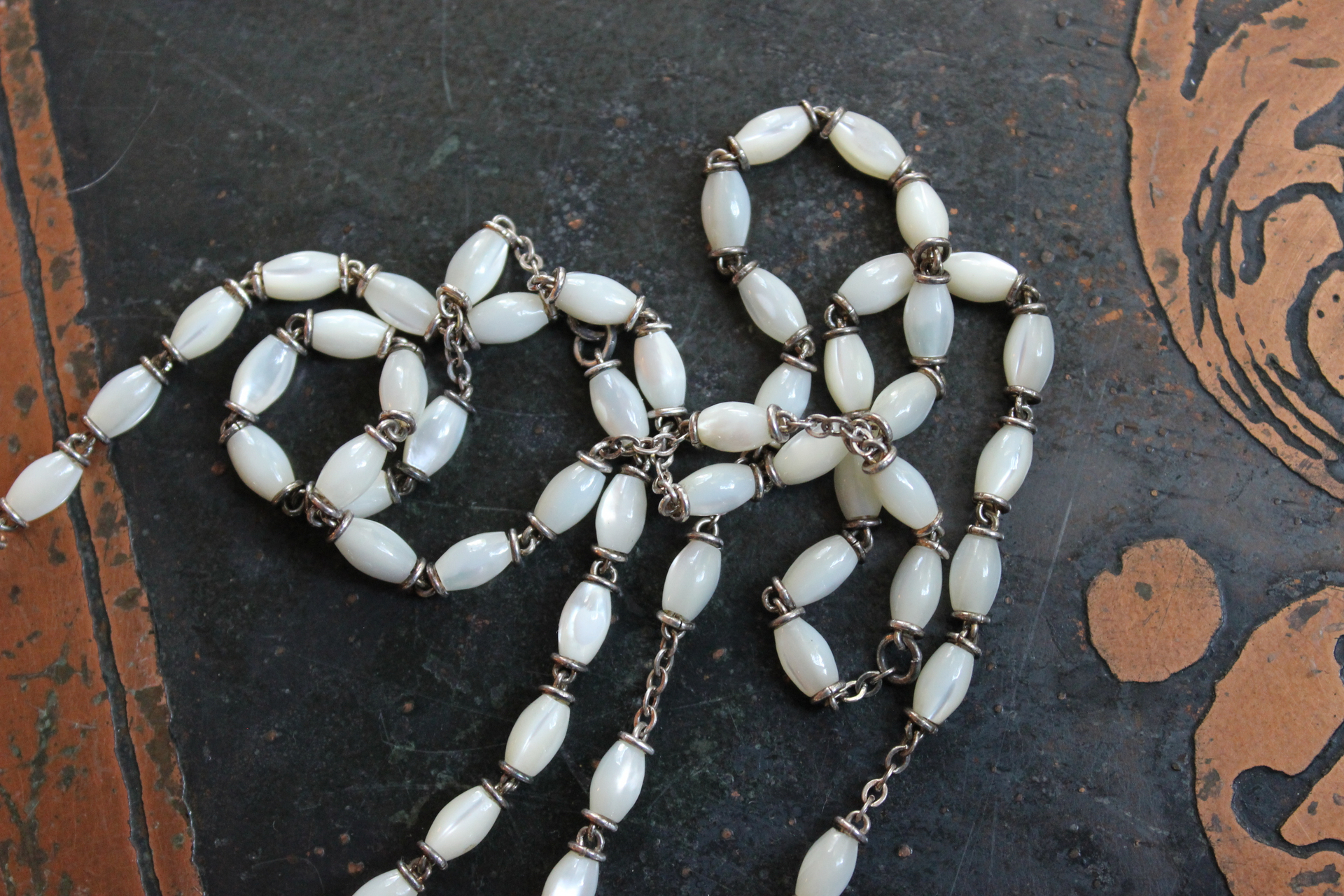 The Reparation Necklace with Beautiful French Reparations Medal,Sacred Heart Cross,Antique French Mother of Pearl Crucifixes,Antique Carved Mother of Pearl Findings