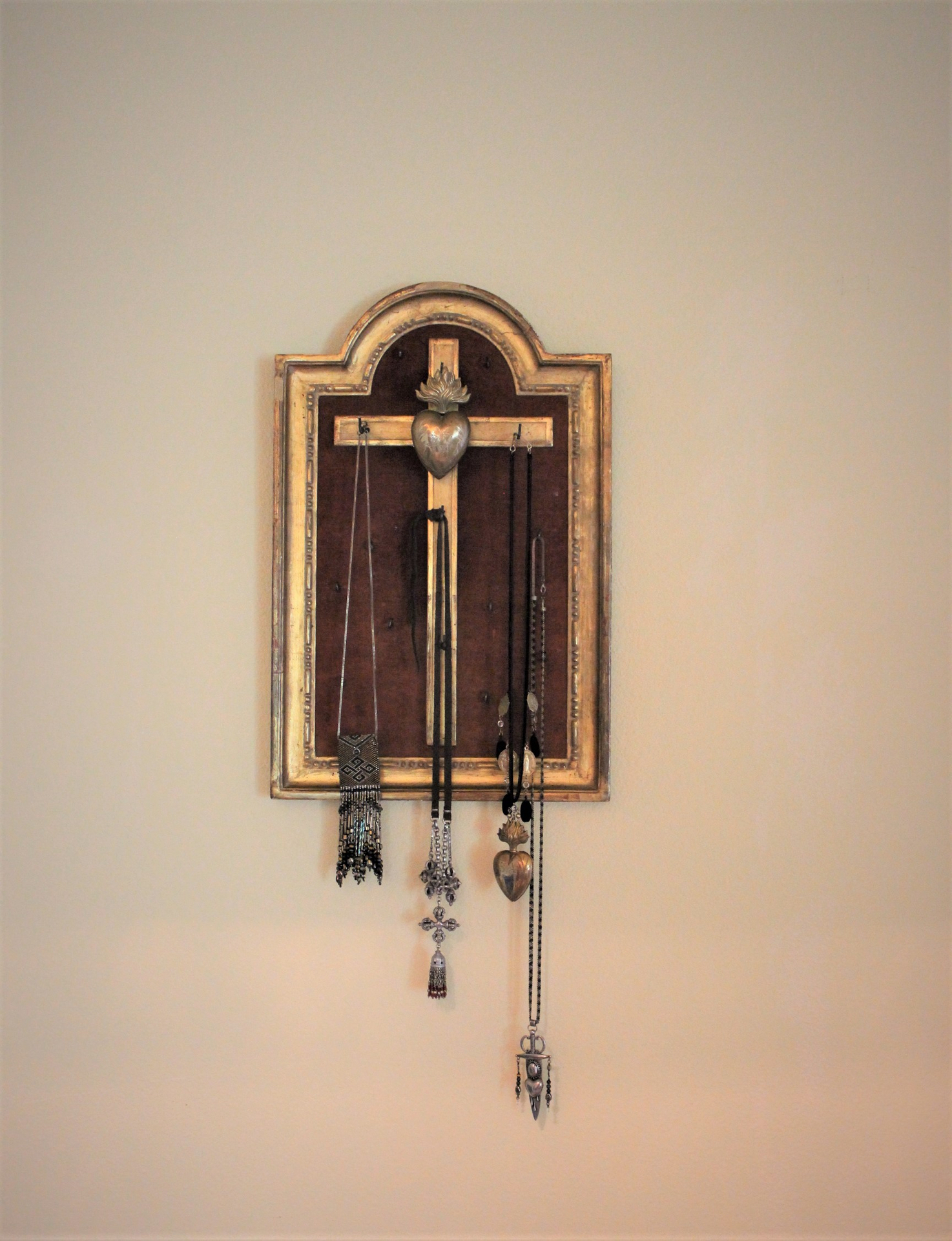 SOLD TO M Antique French Ex Voto Frame with 15 Hooks for Rosaries and/or Necklaces - includes Marian Ex Voto Locket 