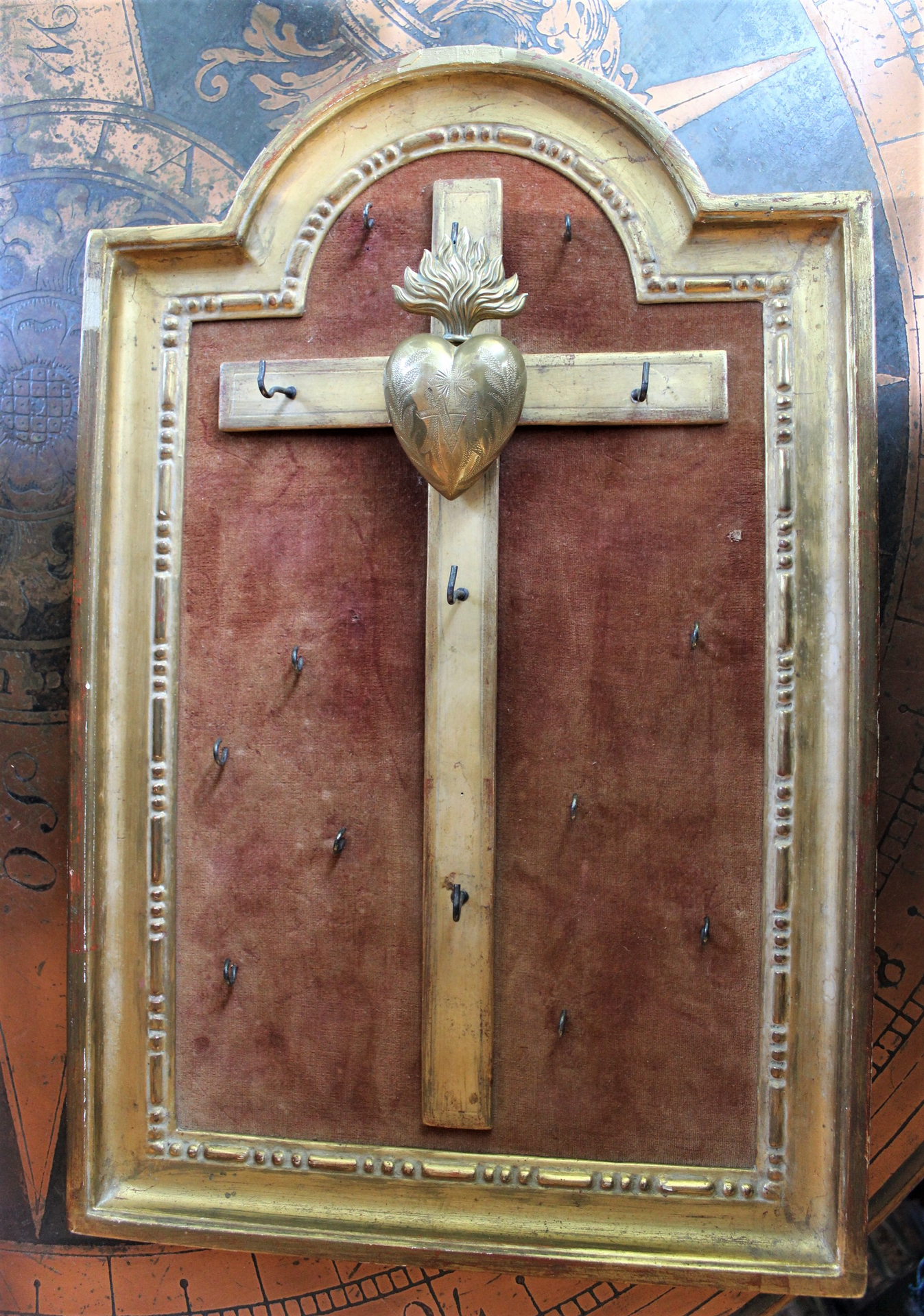 SOLD TO M Antique French Ex Voto Frame with 15 Hooks for Rosaries and/or Necklaces - includes Marian Ex Voto Locket 