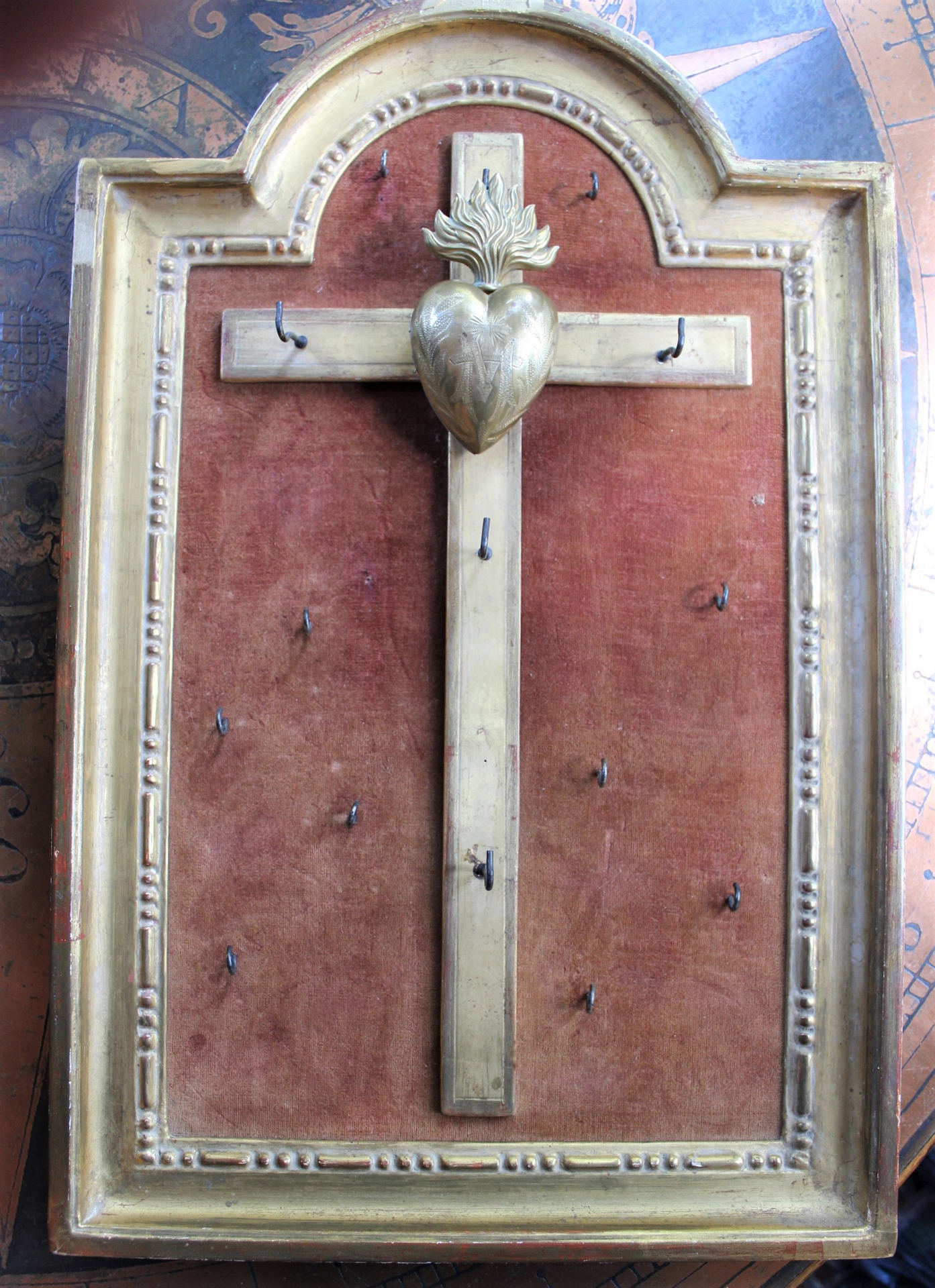 SOLD TO M Antique French Ex Voto Frame with 15 Hooks for Rosaries and/or Necklaces - includes Marian Ex Voto Locket 