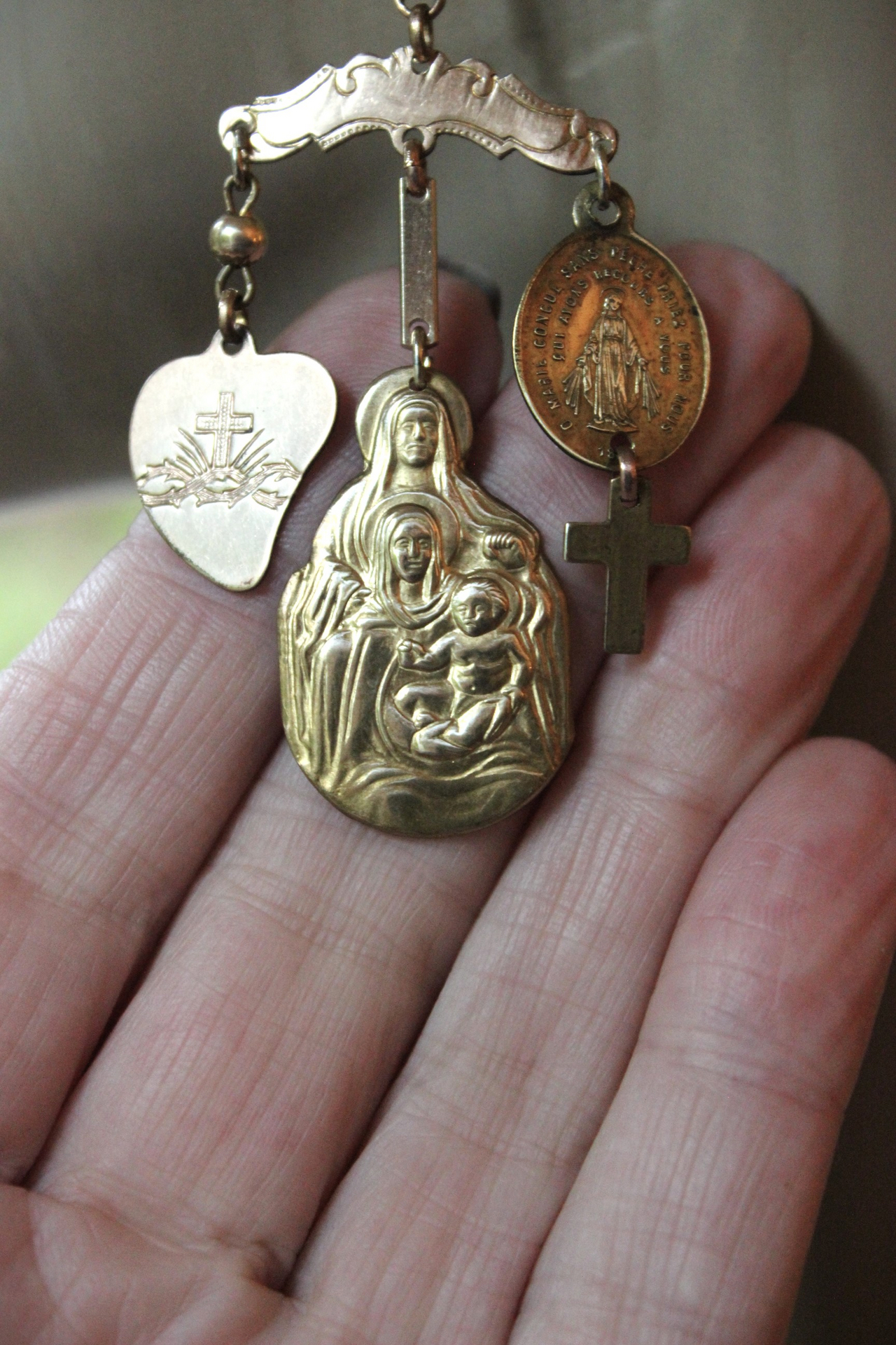 Asymmetrical Earrings with Petit Antique French Ex Voto Locket, Antique Engraved Witches Heart,Generations of Christ Finding & More!