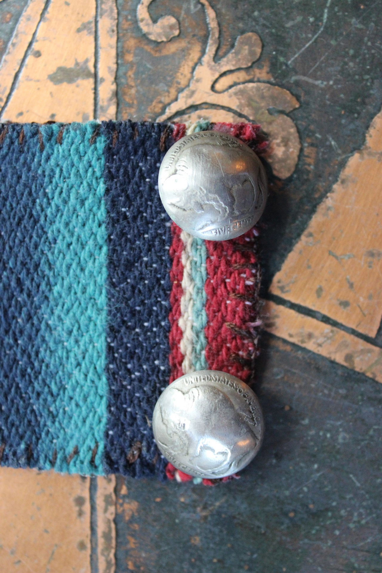 I Will Come Back Again Cuff Bracelet w/Antique Cotton Serape Textile,Turquoise Nuggets,Faceted Clear Quartz,Antique Nickel Buttons & More!