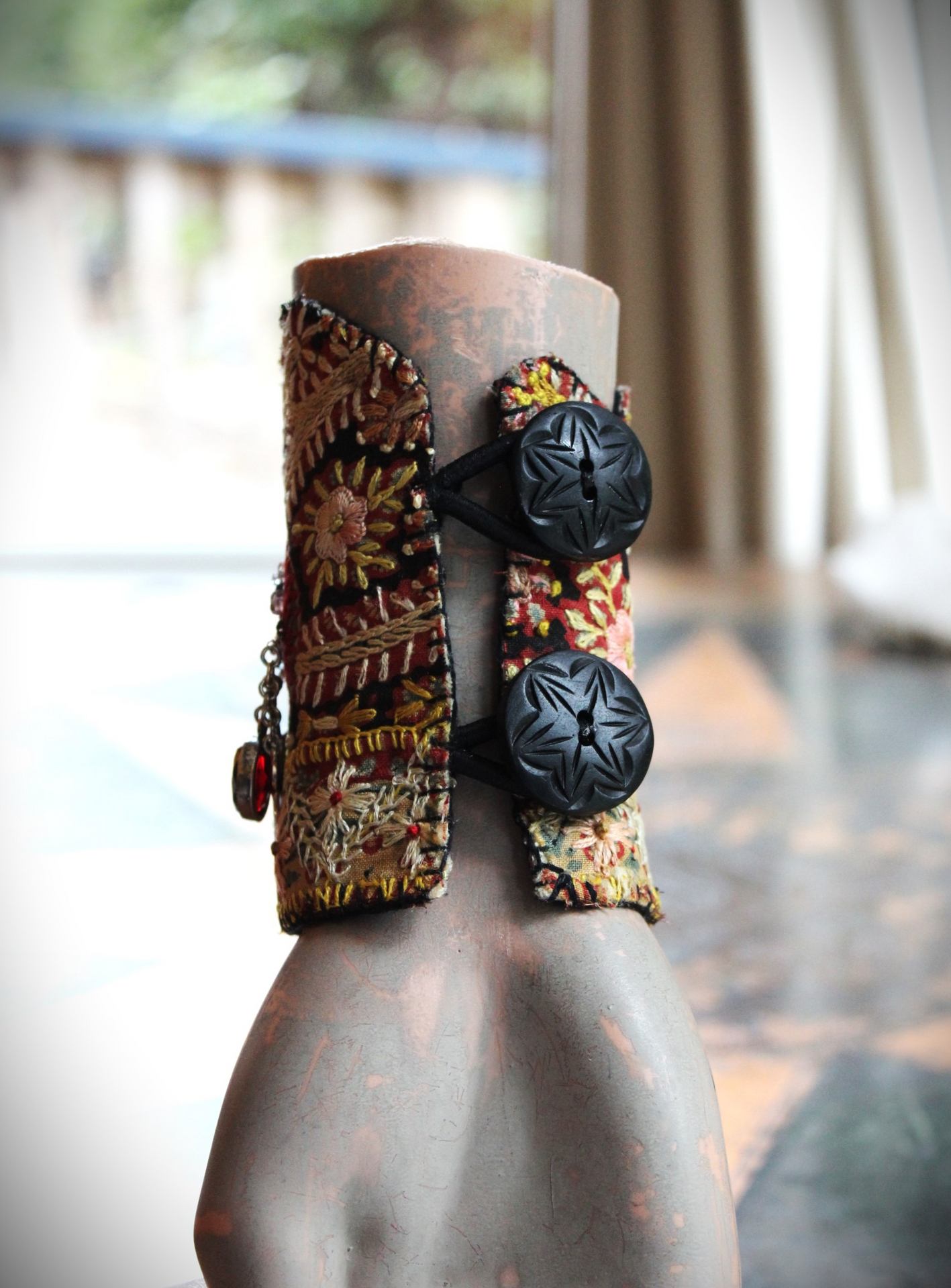 SOLD TO J One Spirit Cuff Bracelet & Earring Set w/Antique Embroidered Paisley Textile,14K GF Open Work & Gemstone Paisleys, Antique Sawtooth Set Crystals & More!