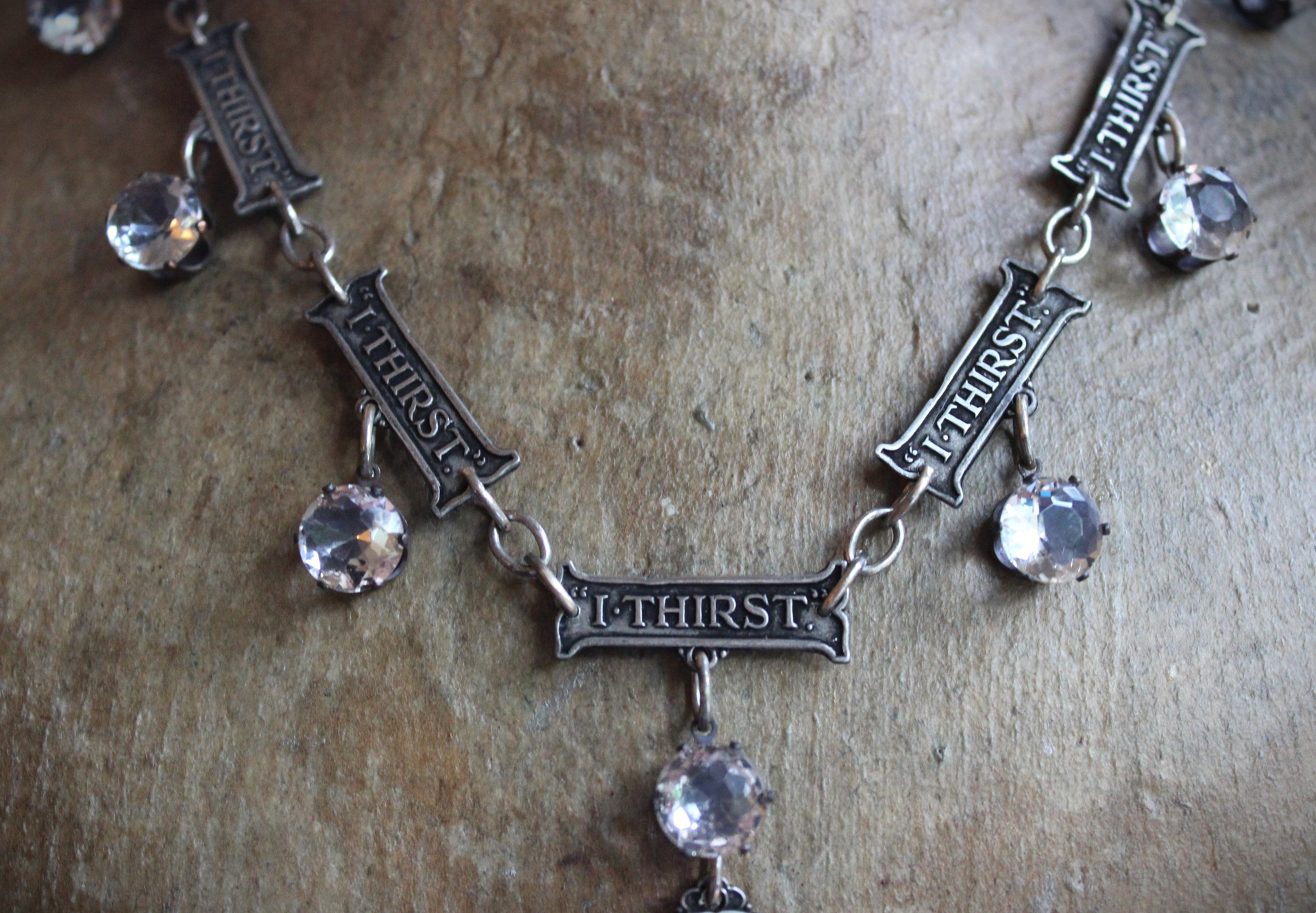 Echo in our Soul Necklace with Rare "I Thirst" Medals, 4 Way Cross,Faceted Cup Set Crystal Drops,Chain Tassel