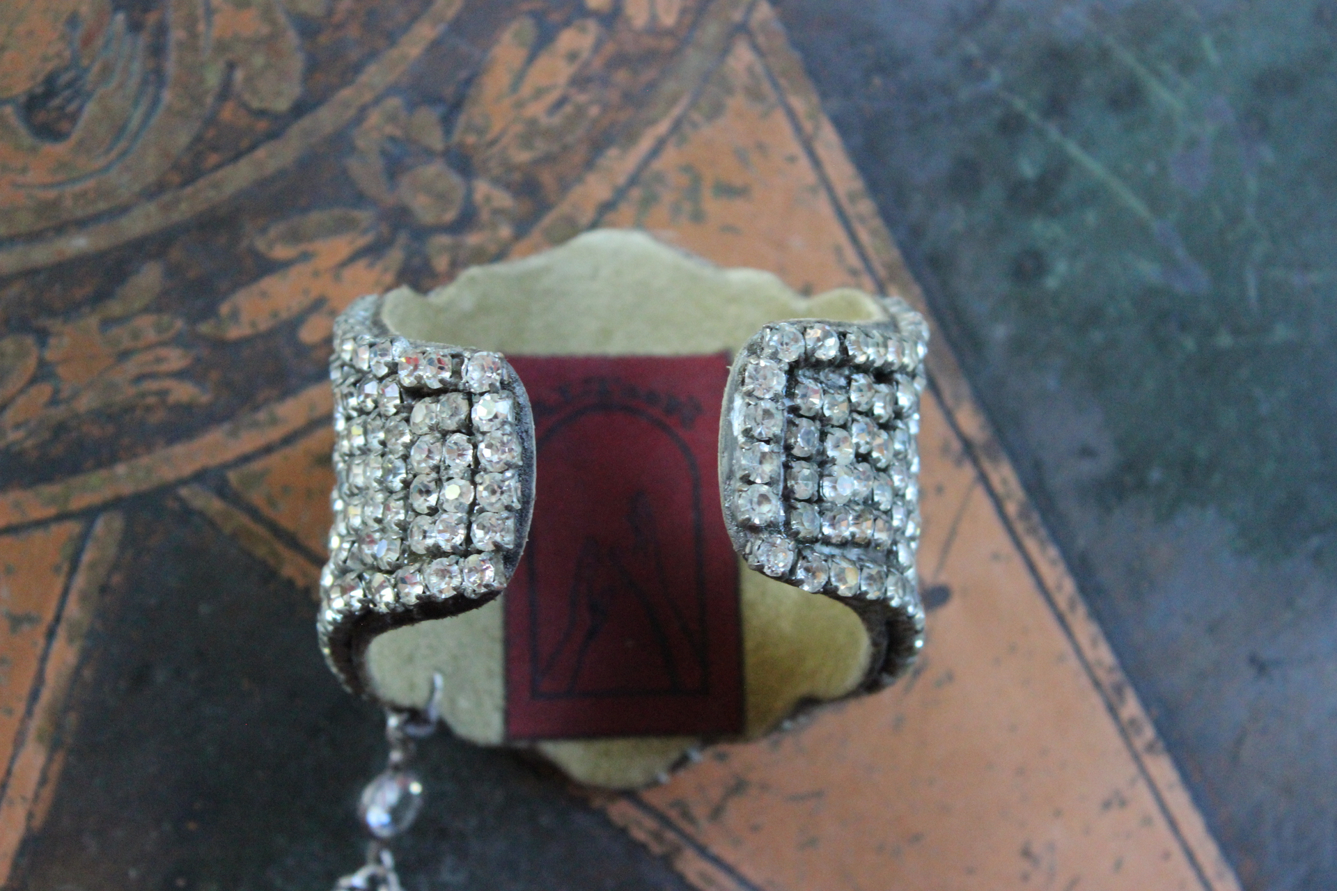 Antique Faceted Rhinestone Cuff Bracelet with Rare Antique French Ave Maria Medal, Antique Sterling Bead Point Cross, Antique Sterling Reliquary Locket & More!