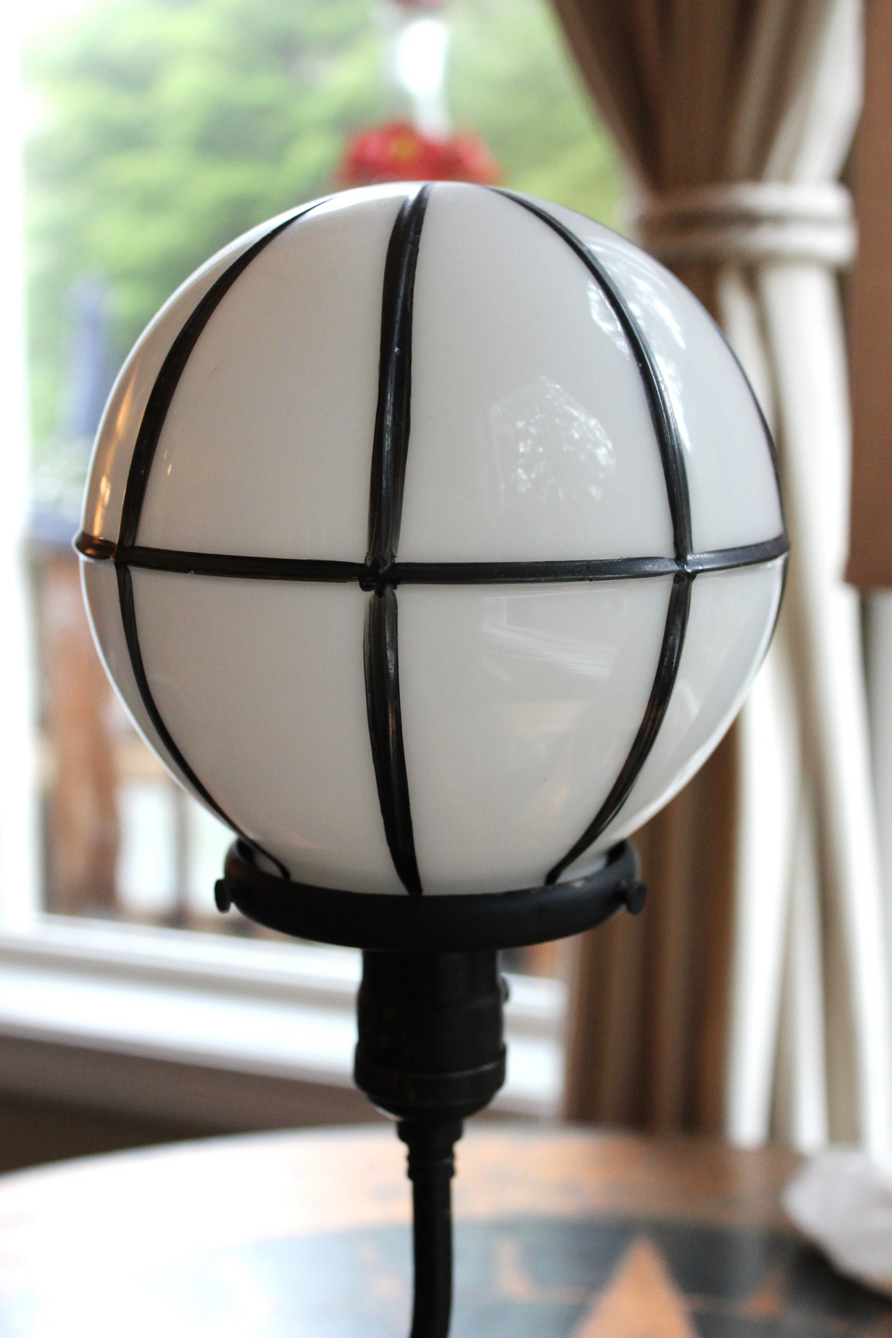 Antique Sculptural Moon Globe Lamp with Amazing Bronze Sculptural Face and Leaded Glass Moon Orb