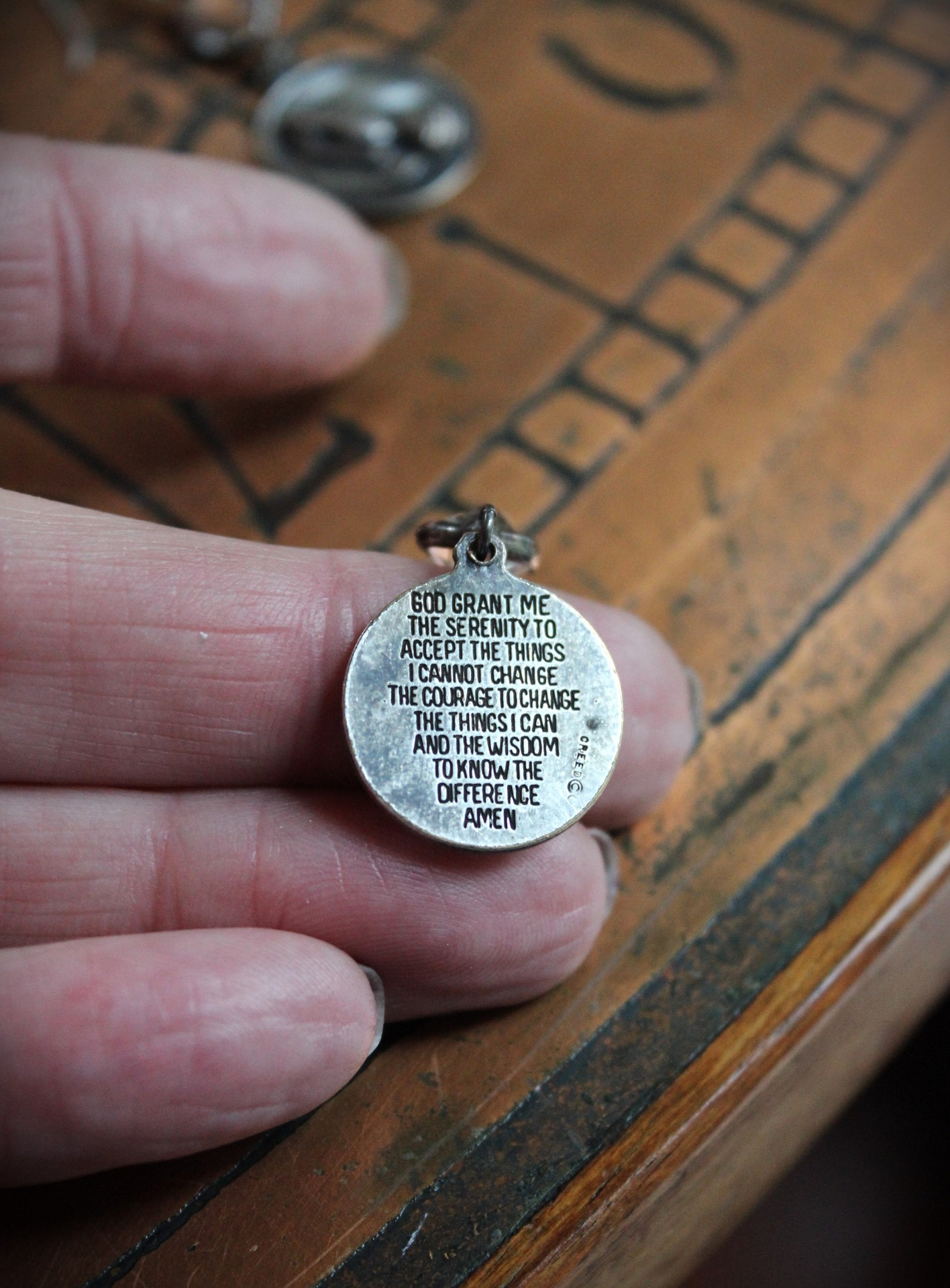 Serenity Prayer Earrings with Sterling Engraved Praying Hands Medals,Antique Faceted Rock Crystal Connectors,Sterling Earring Wires