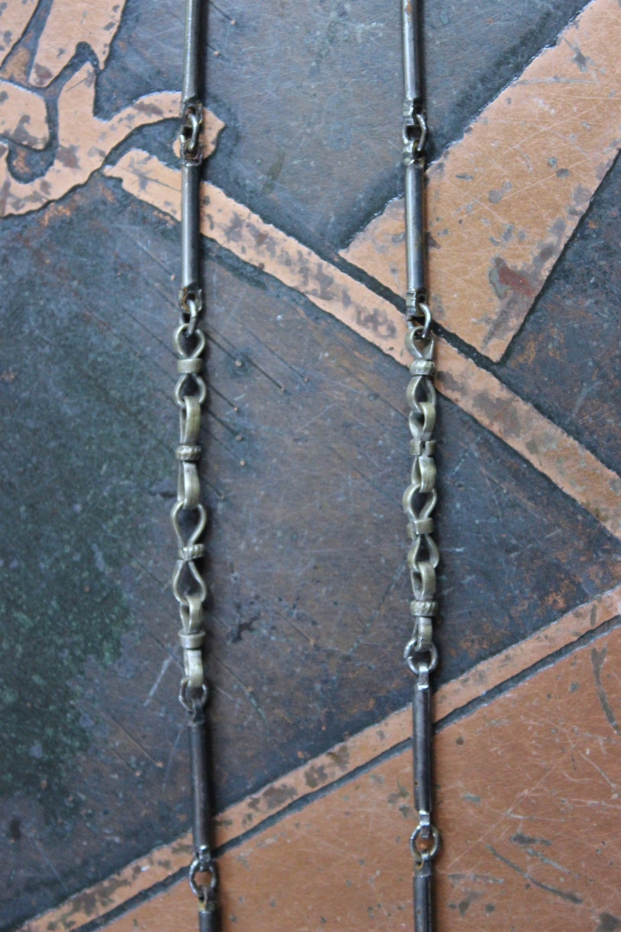 Antique Sacred Heart Kuchi Prayer Box Necklace with Vintage Bar Link and Kuchi Finding Chain