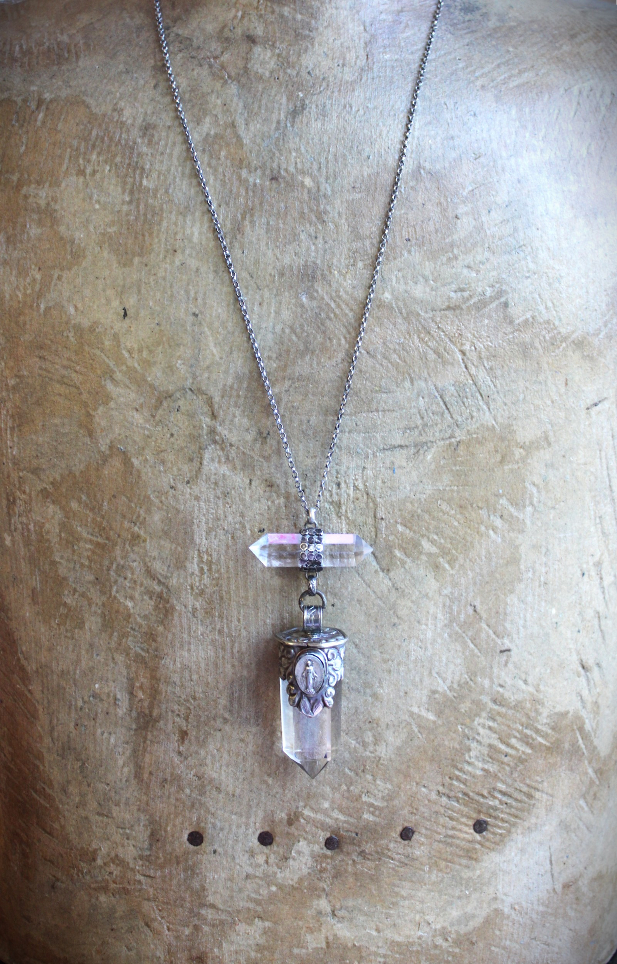 The Mother Necklace with Silver Capped Clear Quartz Crystal Point, Double Terminated Quartz Point, Sterling Chain and Sterling Toggle Clasp