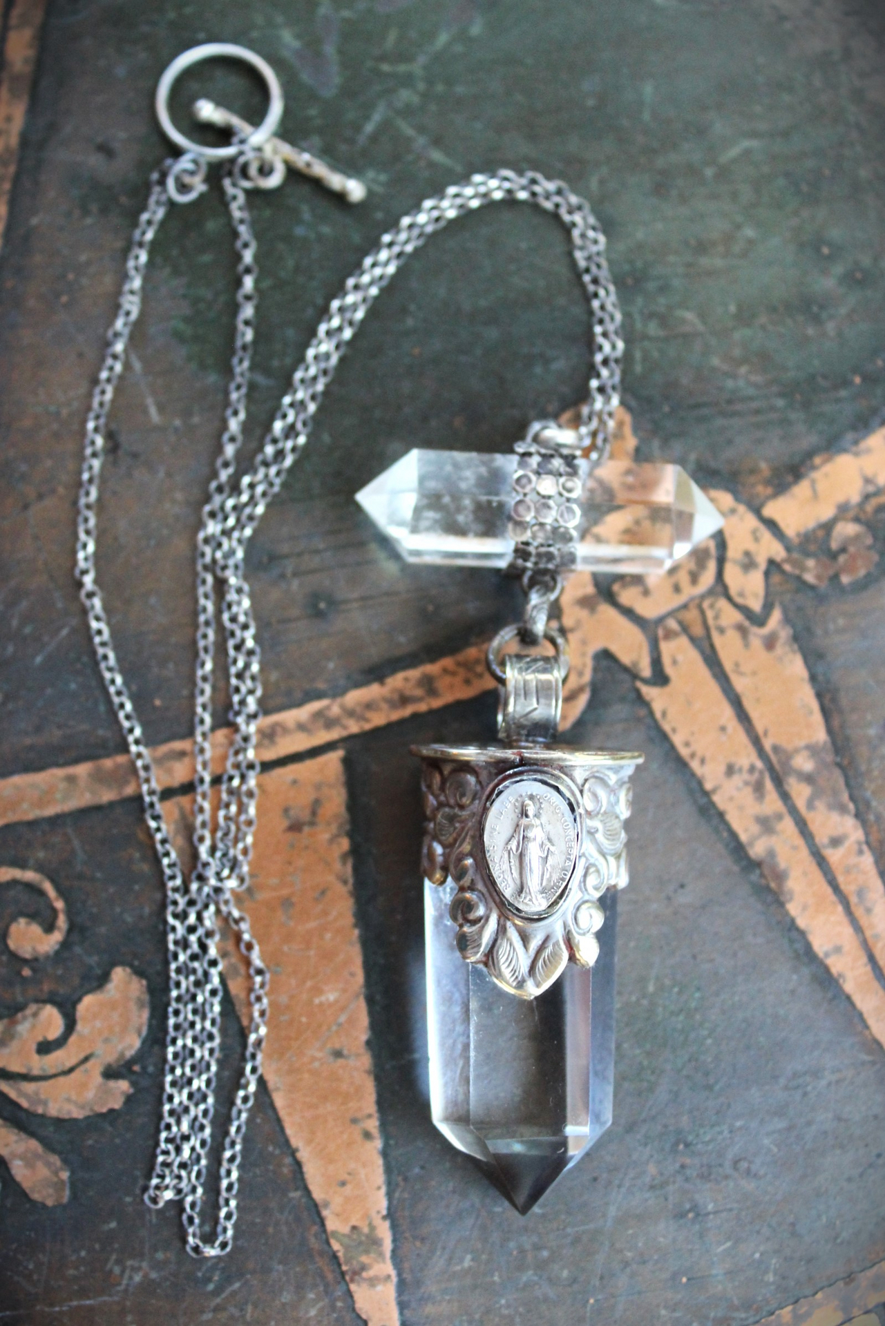 SOLD to J The Mother Necklace with Silver Capped Clear Quartz Crystal Point, Double Terminated Quartz Point, Sterling Chain and Sterling Toggle Clasp