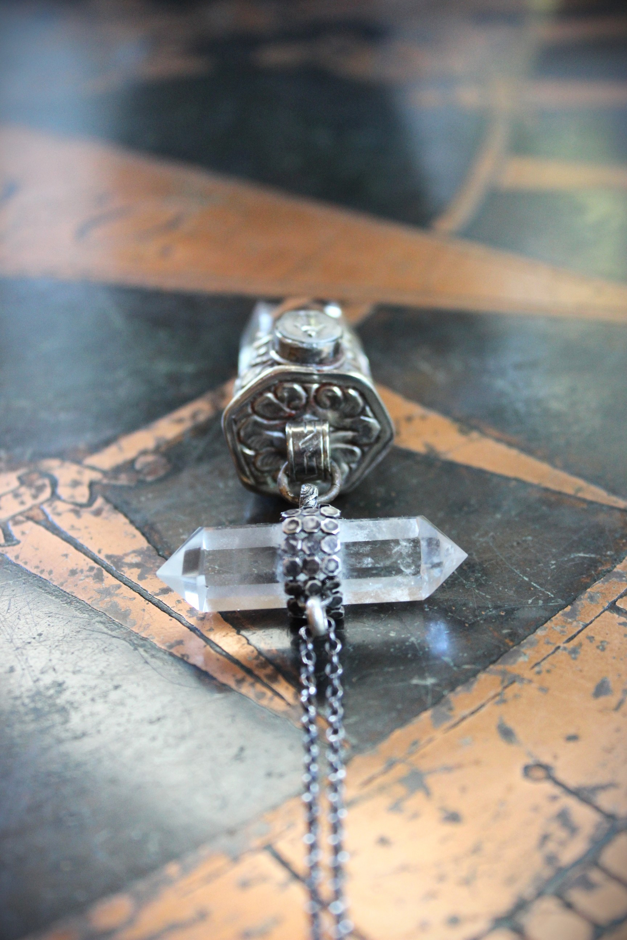 SOLD to J The Mother Necklace with Silver Capped Clear Quartz Crystal Point, Double Terminated Quartz Point, Sterling Chain and Sterling Toggle Clasp