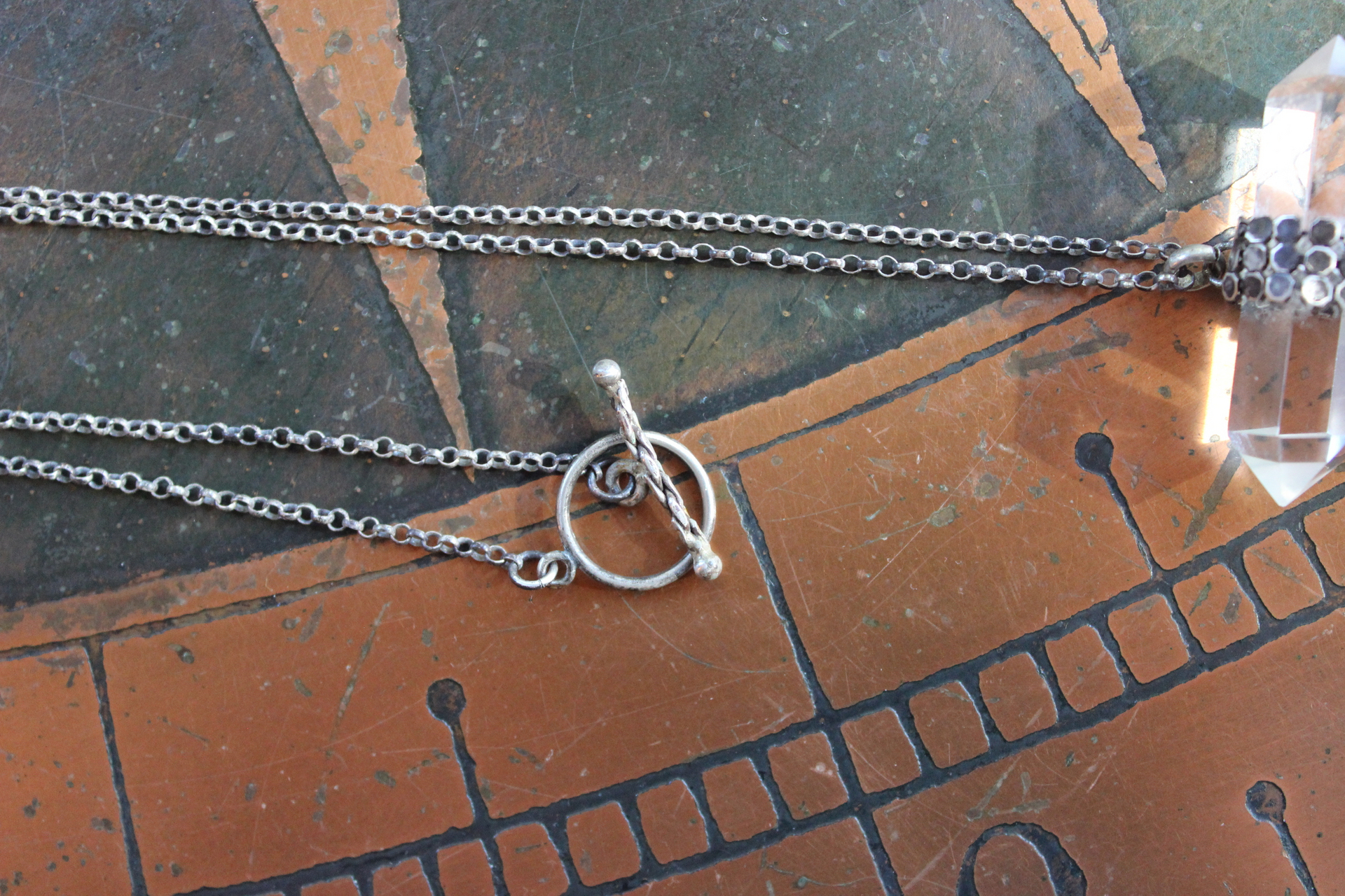 SOLD to J The Mother Necklace with Silver Capped Clear Quartz Crystal Point, Double Terminated Quartz Point, Sterling Chain and Sterling Toggle Clasp