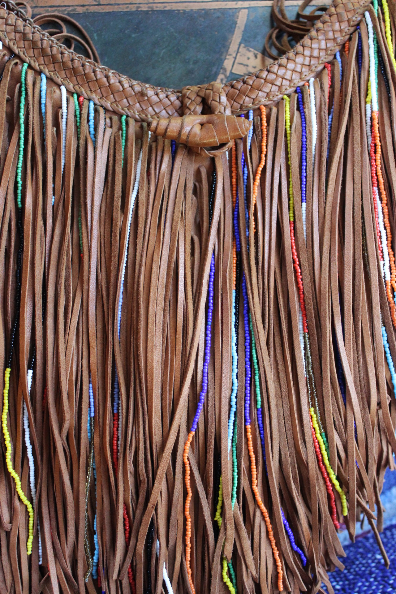 Rare En Shalla Leather and Bead Fringe Bag