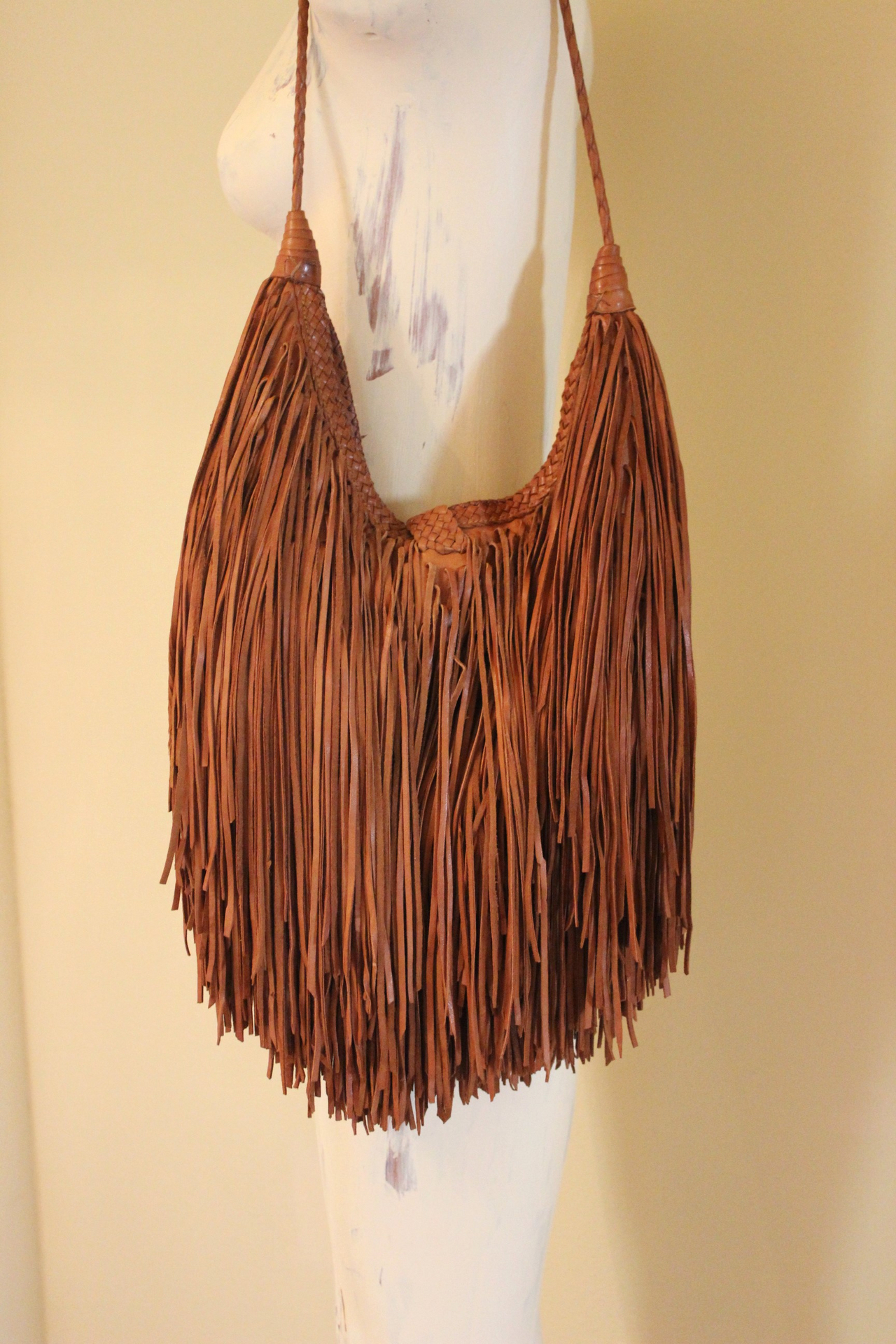 Rare En Shalla Leather and Bead Fringe Bag