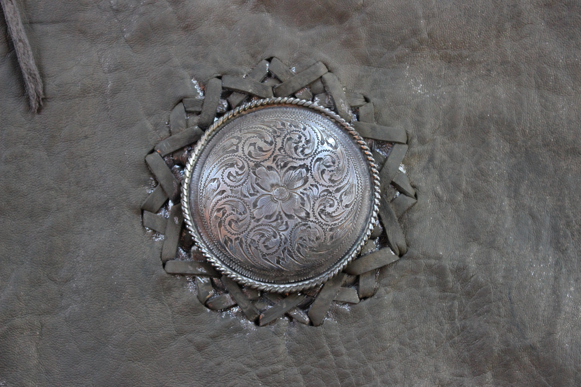 Totem Salvaged Distressed Leather Fringe Bag with Engraved Sterling Medallion and Buffalo Nickel Closure