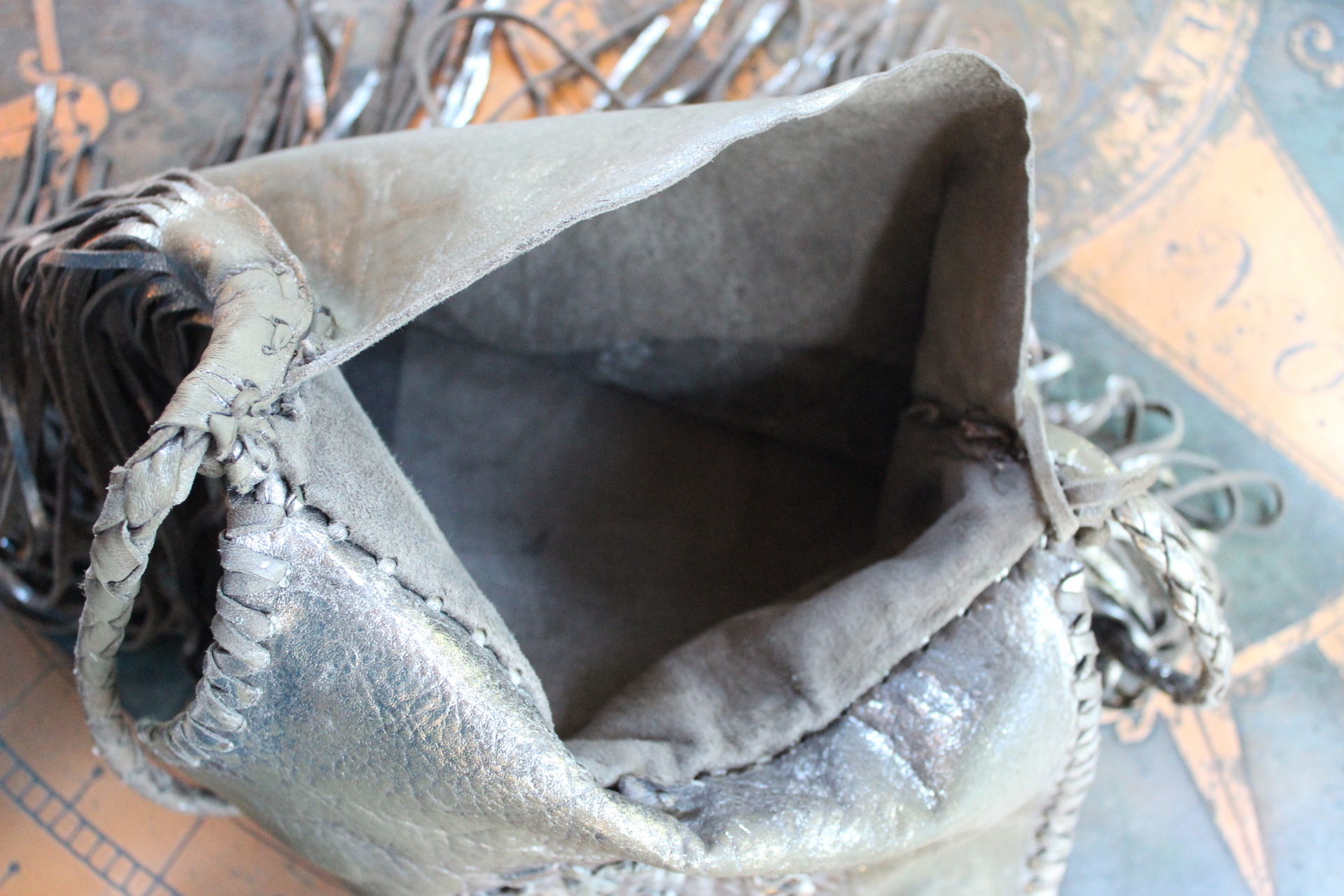 Totem Salvaged Distressed Leather Fringe Bag with Engraved Sterling Medallion and Buffalo Nickel Closure