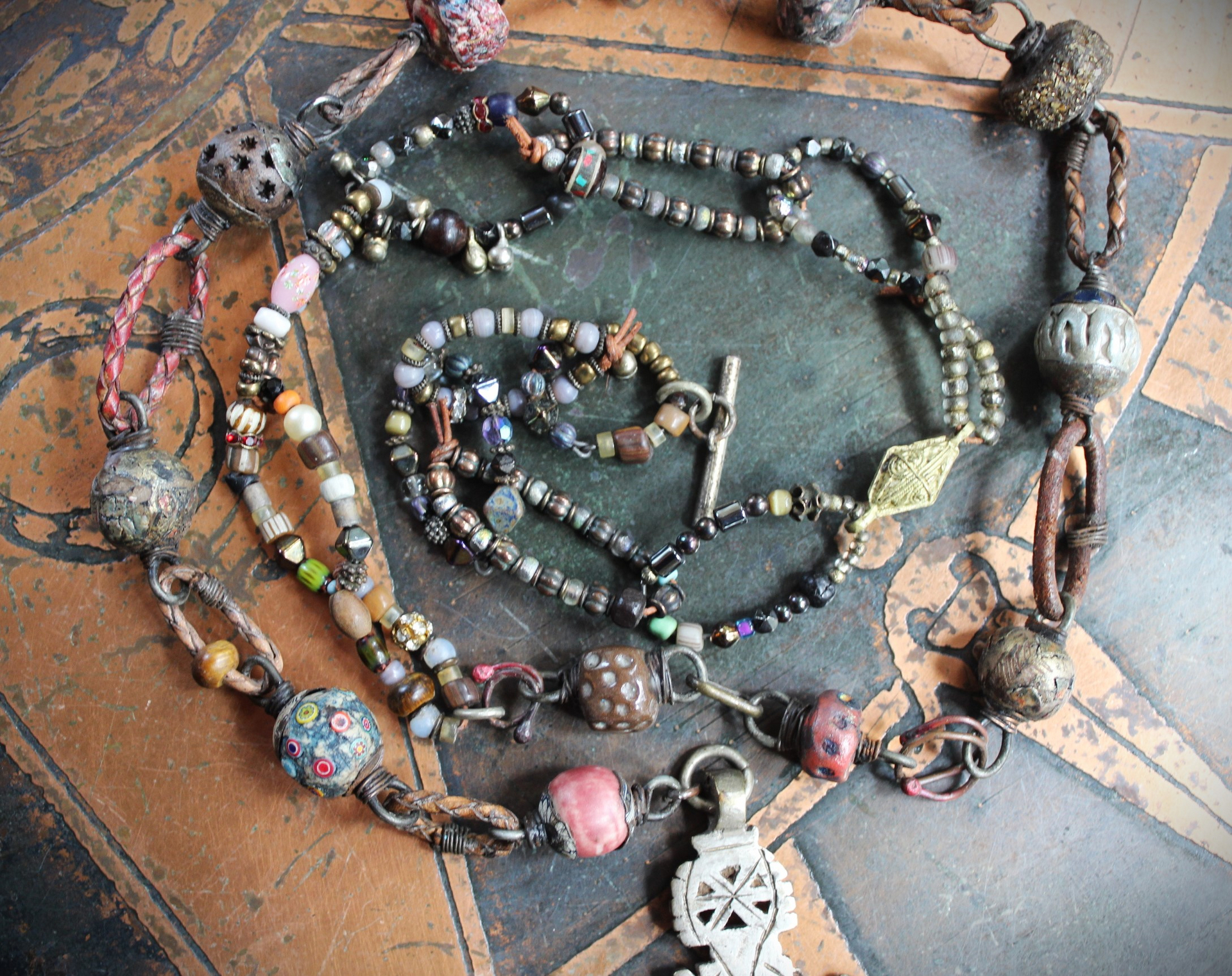 ON HOLD FOR P The Divine Lariat Necklace with Amazing Hand Made Beads, Antique Silver Coptic Cross, Sterling Toggle 