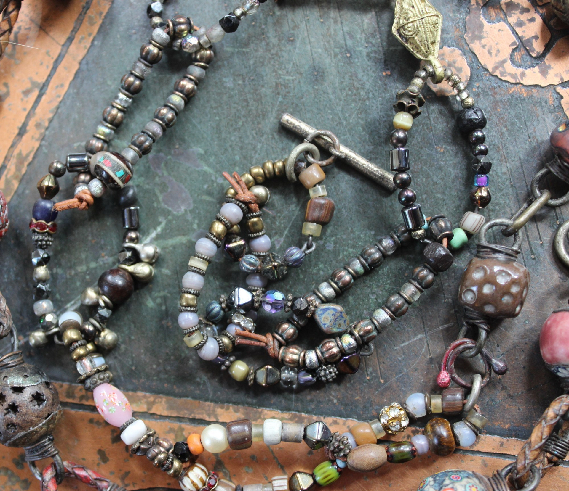 ON HOLD FOR P The Divine Lariat Necklace with Amazing Hand Made Beads, Antique Silver Coptic Cross, Sterling Toggle 