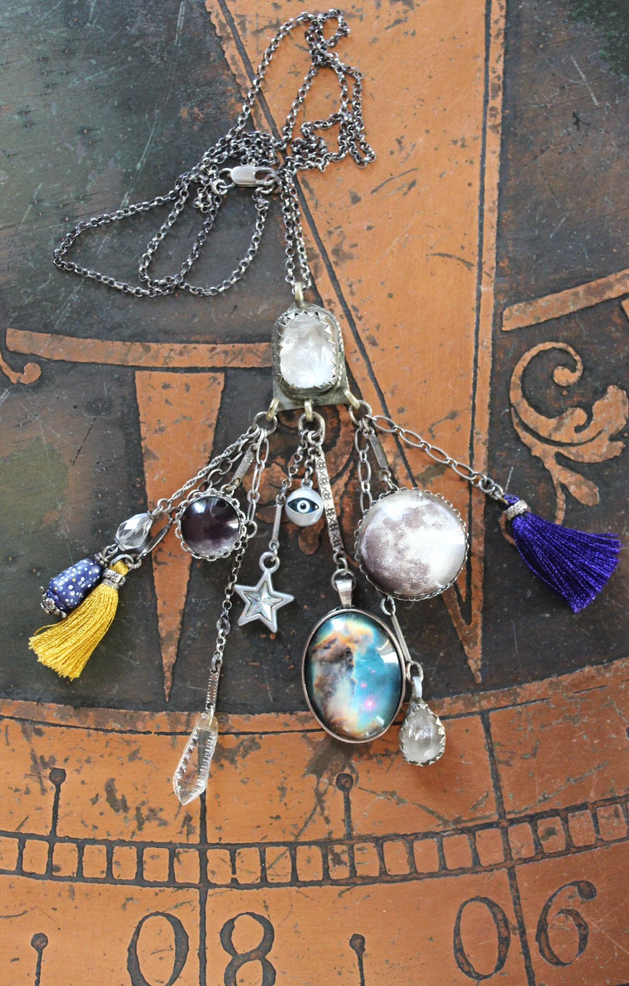 SOLD to J Peace in Your Soul Necklace with Pillars of Creation Pendant, Moon Orbs, Faceted Rock Quartz, Tiny Eye of God and Much More!