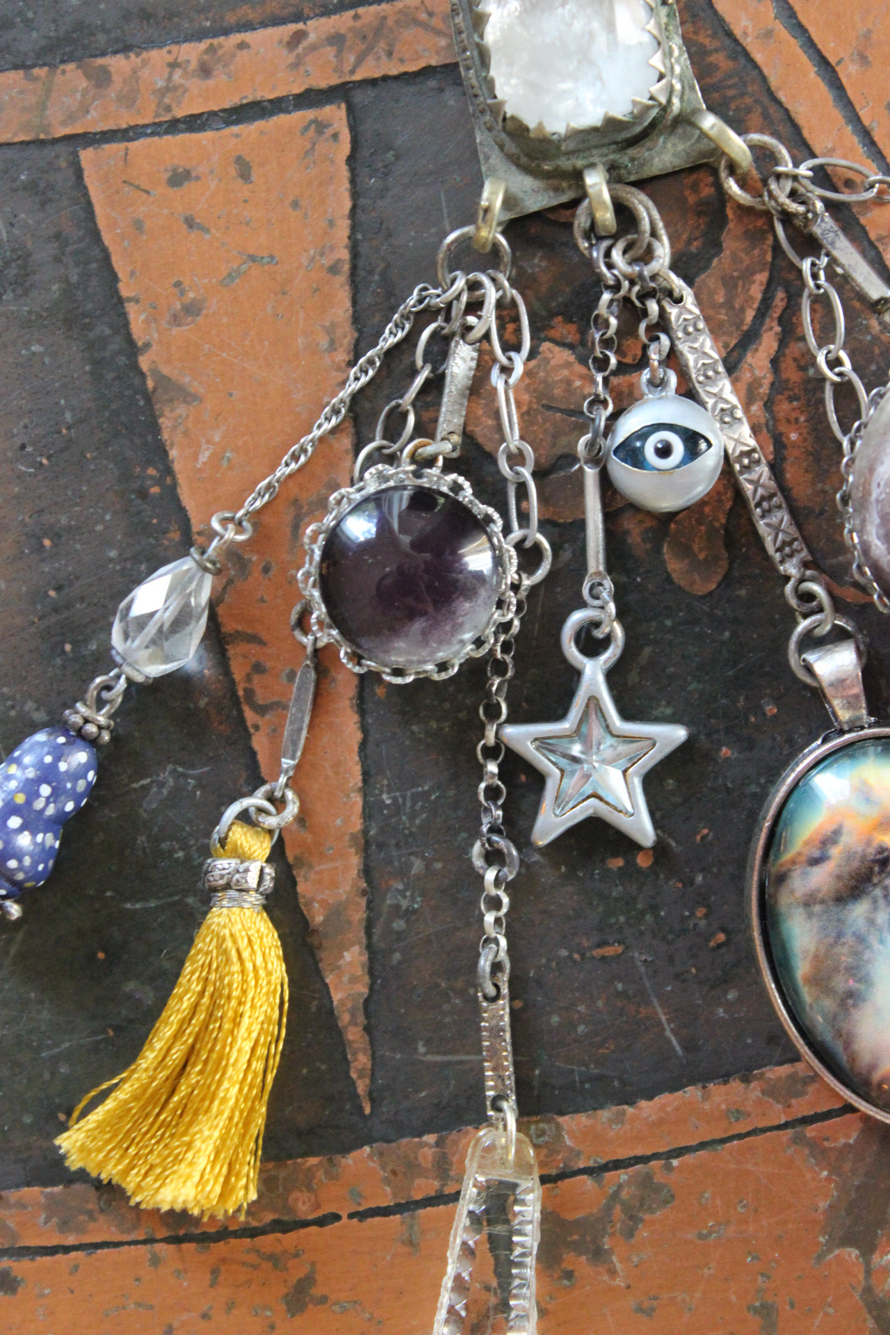 SOLD to J Peace in Your Soul Necklace with Pillars of Creation Pendant, Moon Orbs, Faceted Rock Quartz, Tiny Eye of God and Much More!