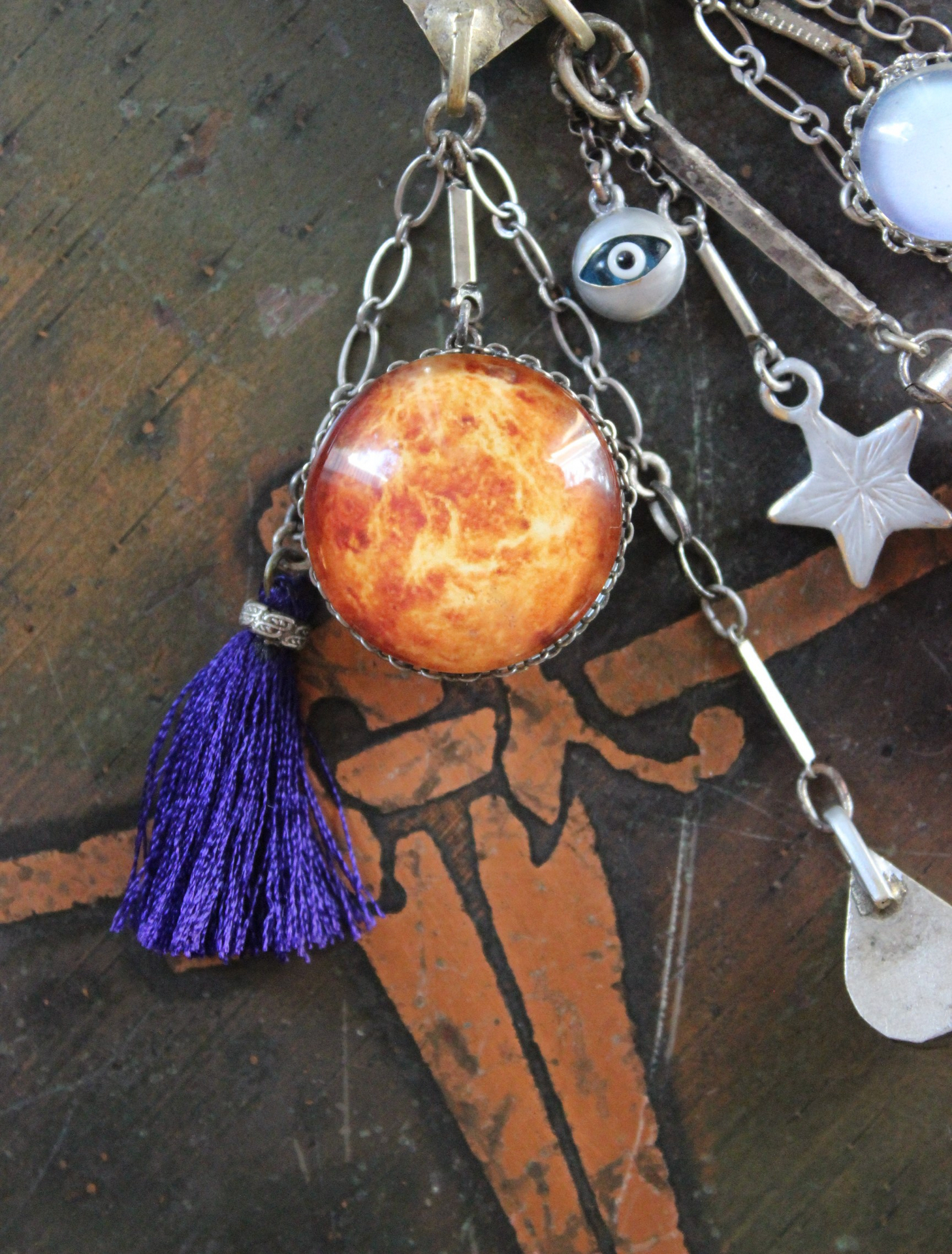 SOLD to J Peace in Your Soul Necklace with Pillars of Creation Pendant, Moon Orbs, Faceted Rock Quartz, Tiny Eye of God and Much More!