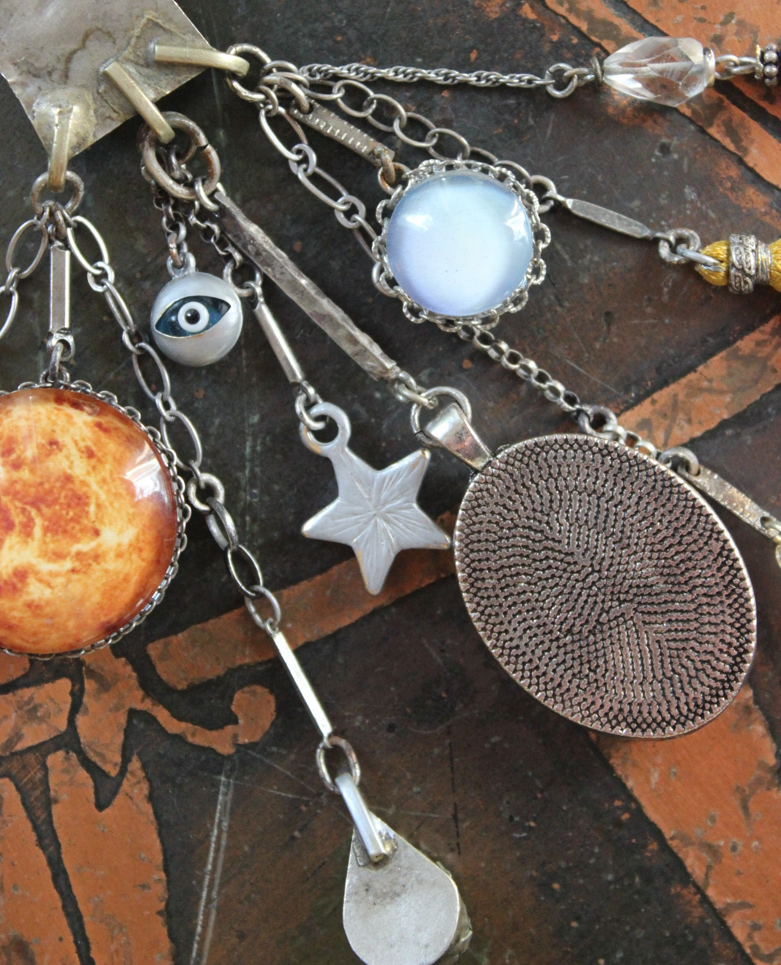 SOLD to J Peace in Your Soul Necklace with Pillars of Creation Pendant, Moon Orbs, Faceted Rock Quartz, Tiny Eye of God and Much More!