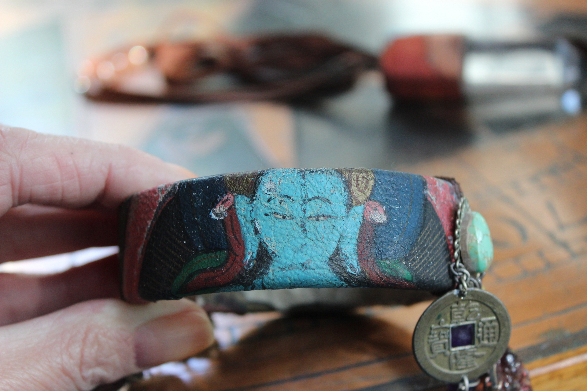 Invite Them In Necklace & Bracelet Set with Antique Hand Painted Thangka,Ghost Quartz Point Pendant,Carved Tourmaline Buddha,Foxtail Chain Tassel,Antique Buddha Medal & Much More!